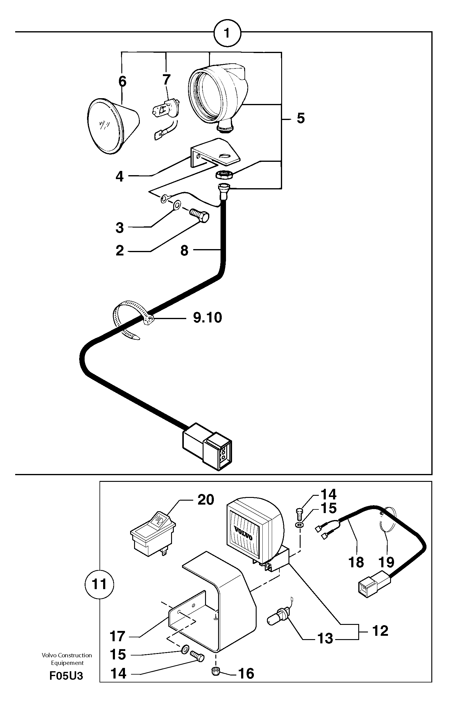 Work light on boom — volvo parts diagram