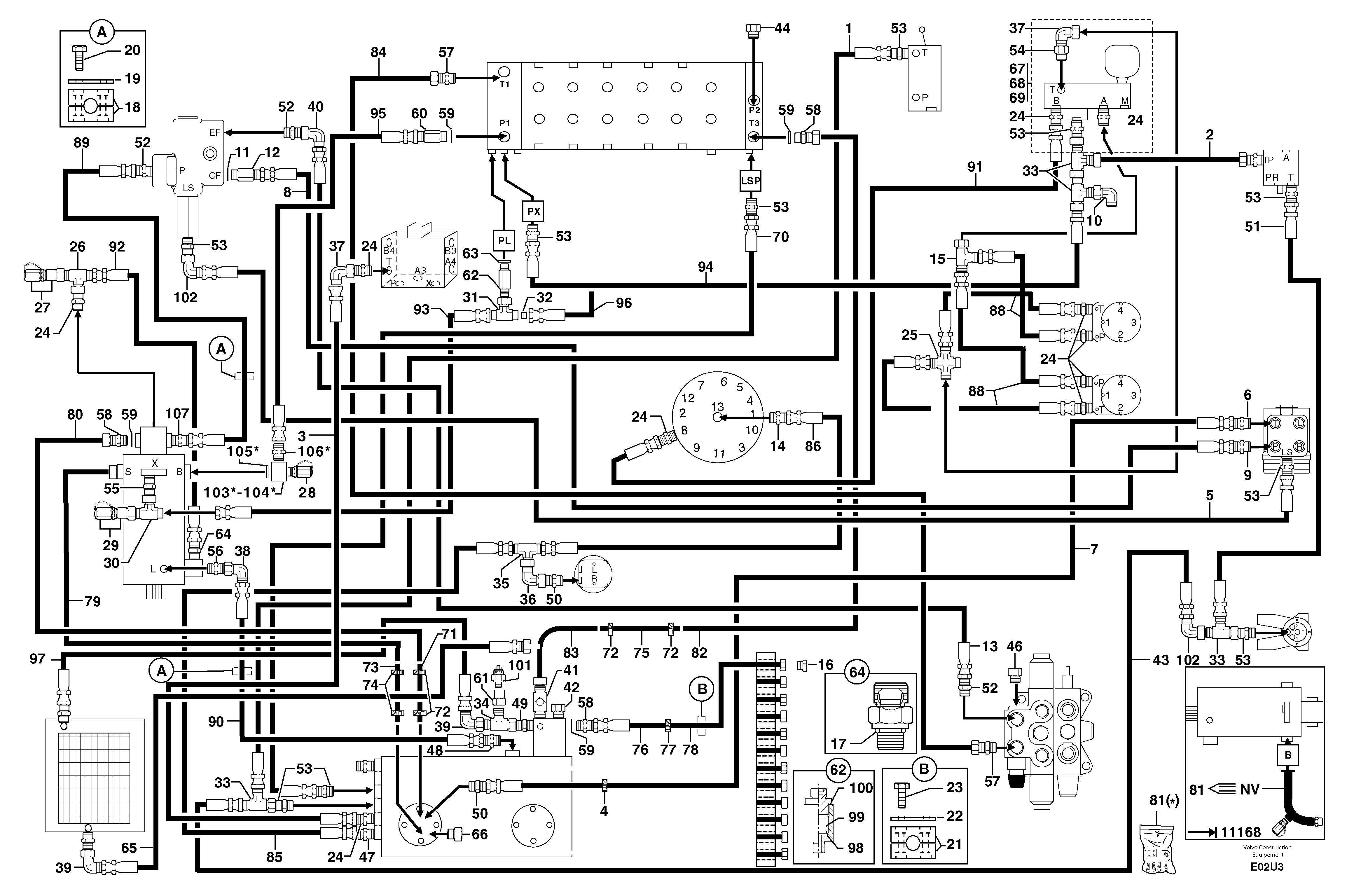 Attachments supply and return circuit — volvo parts diagram