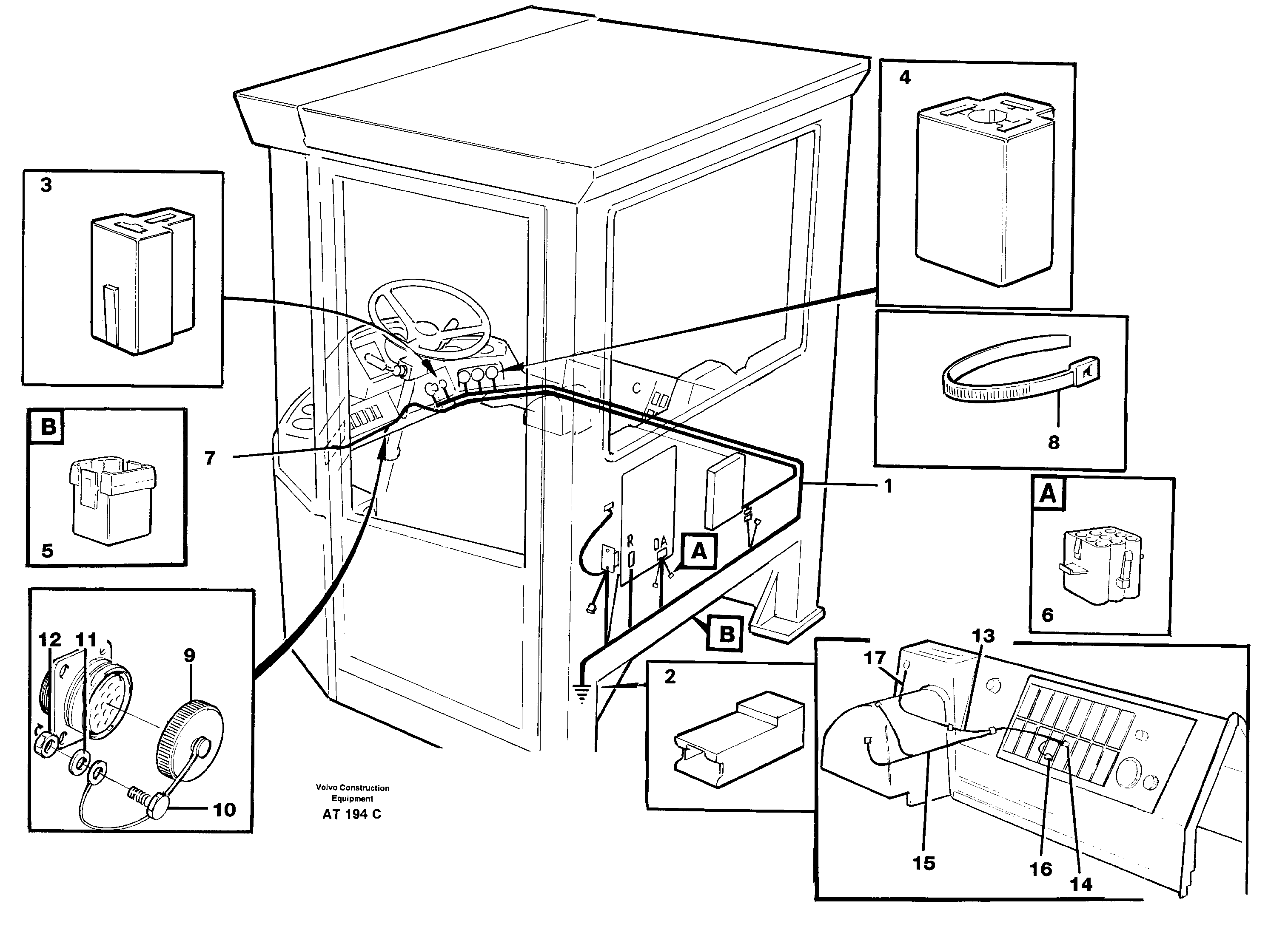Cable harnesses, cab — volvo parts diagram