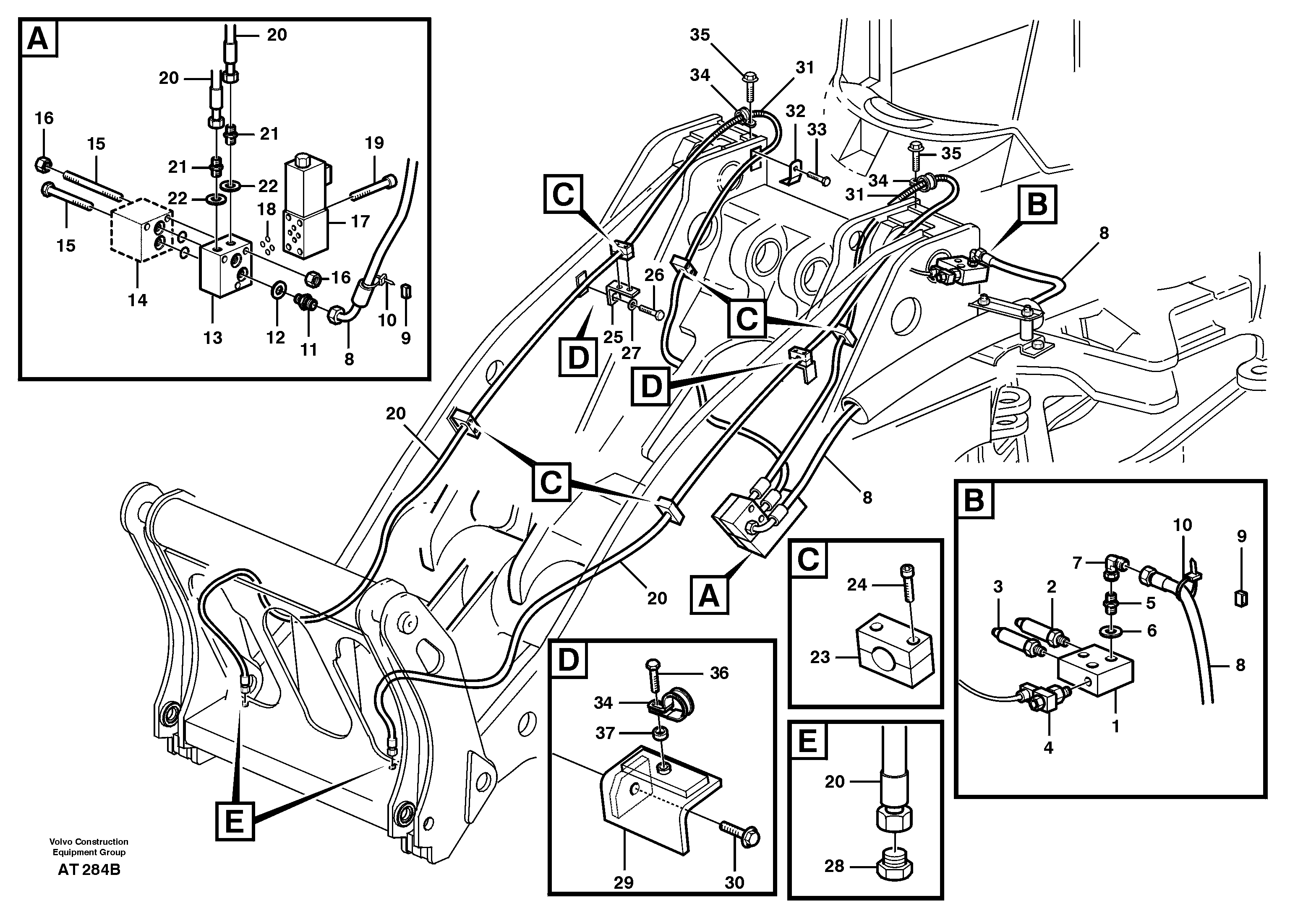 Hydraulic system for attachment bracket. 92445, 92773, 92970, 93558, 93798, 94536 — volvo parts diagram