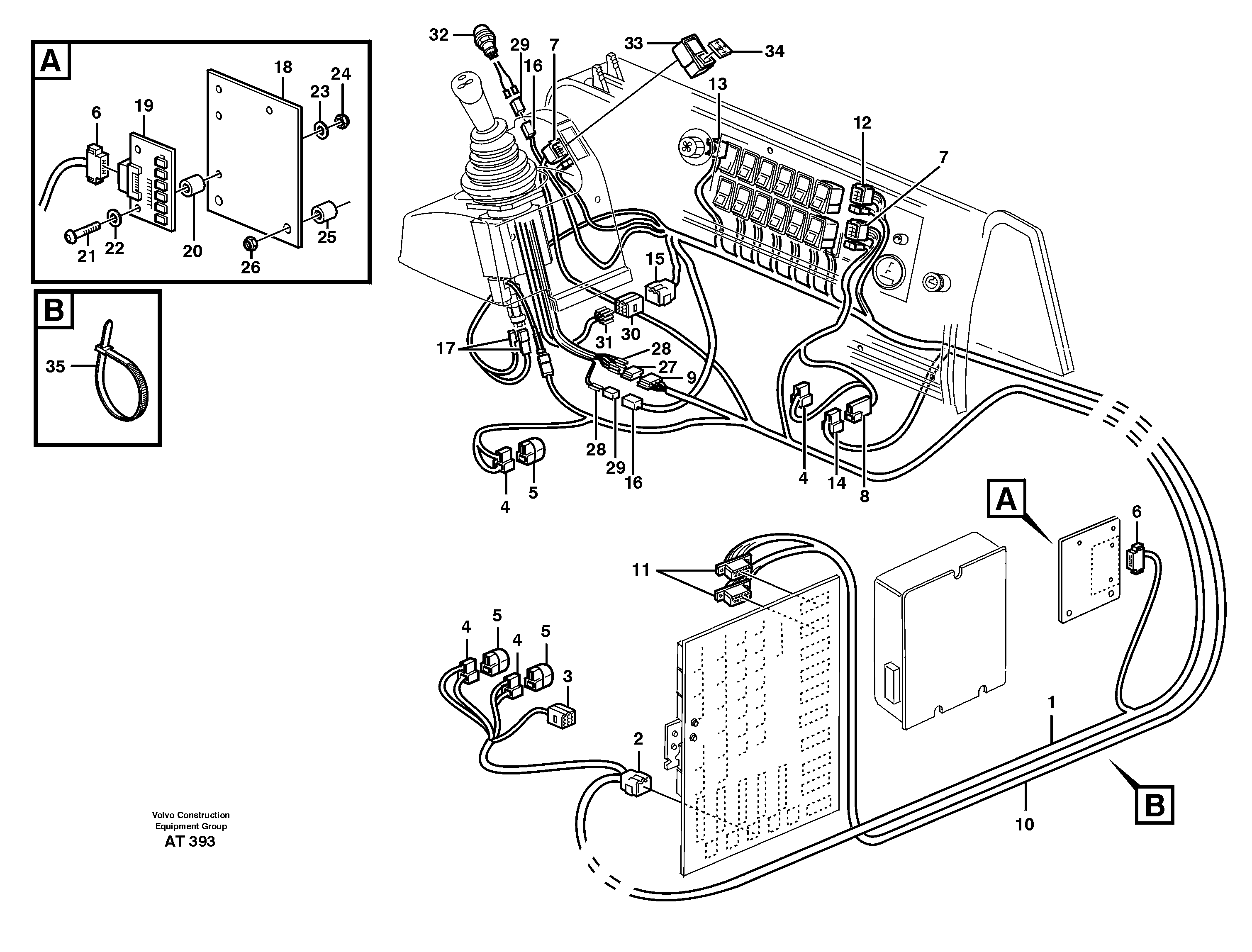 Cable harnesses, single lever control.  80074, 80126 — volvo parts diagram