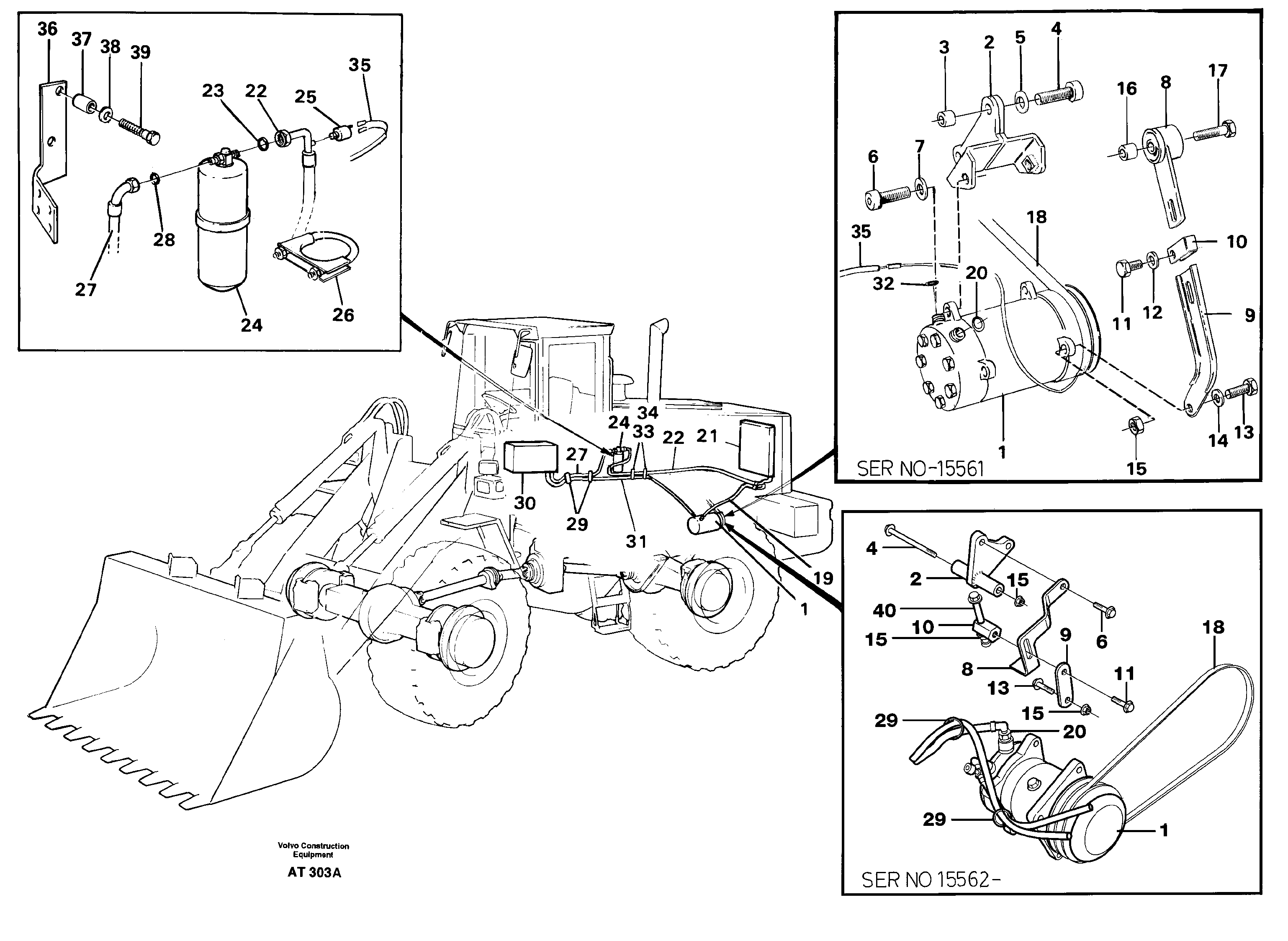 Compressor for cooling agent R134a with fitting parts. 94561,94838 — volvo parts diagram