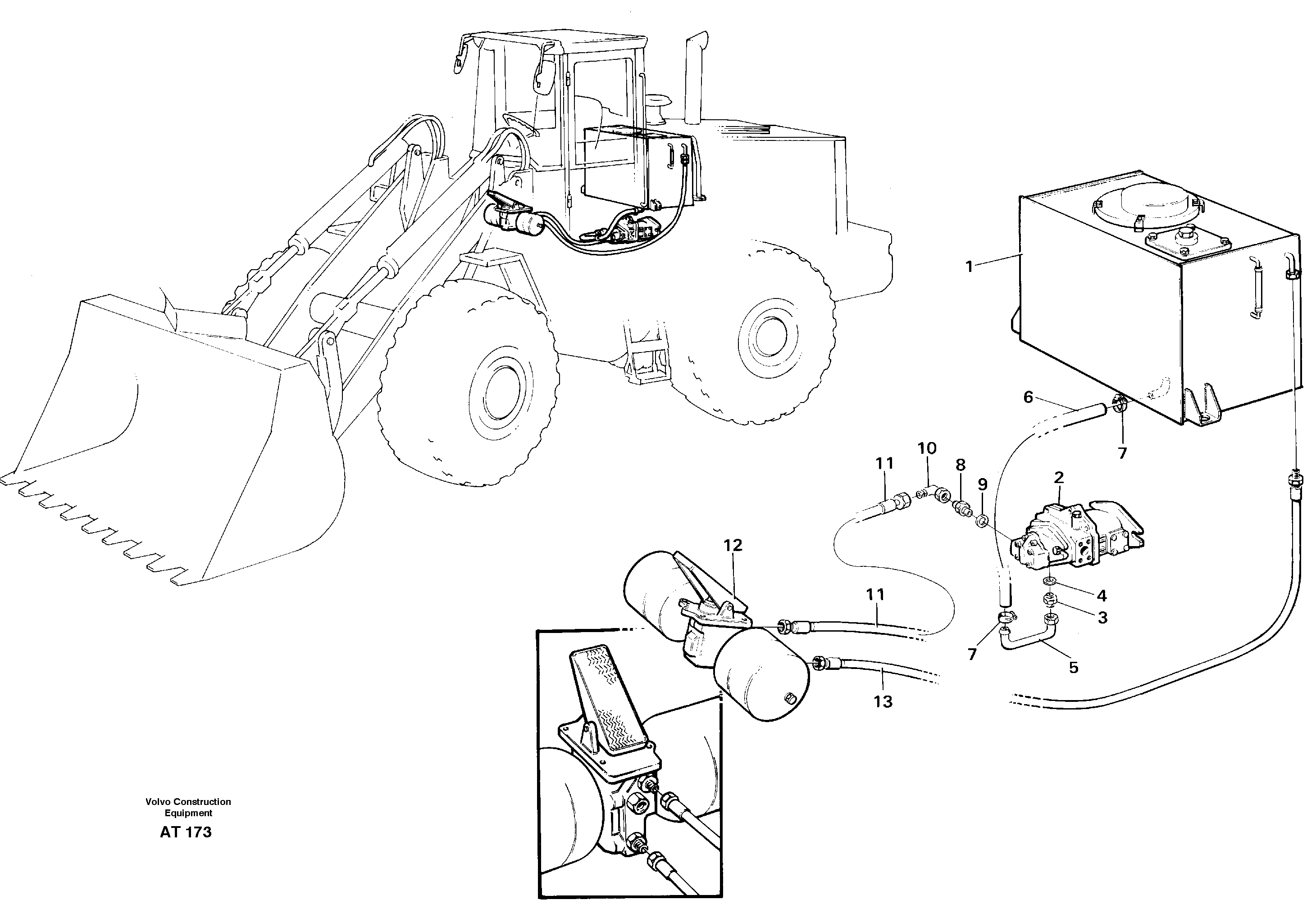 Brake hoses, Tank - pump - footbrake valve — volvo parts diagram