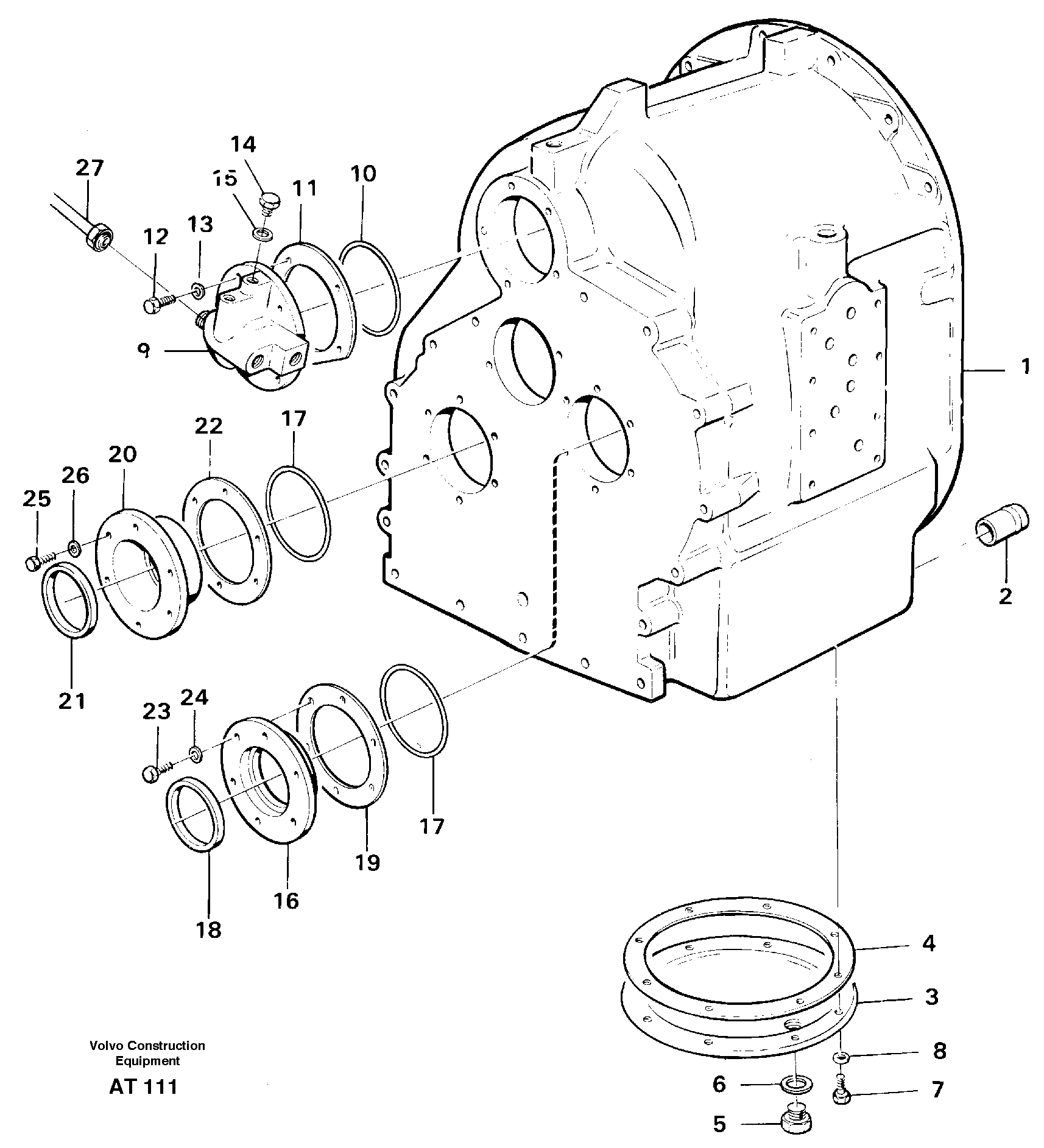 Clutch housing with fitting parts — volvo parts diagram
