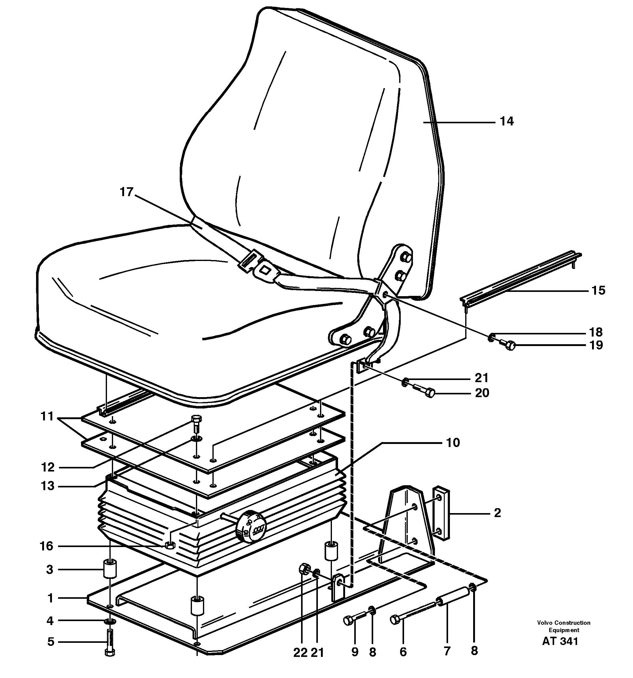 Operator seat with fitting parts  33260 OPEN ROPS — volvo parts diagram