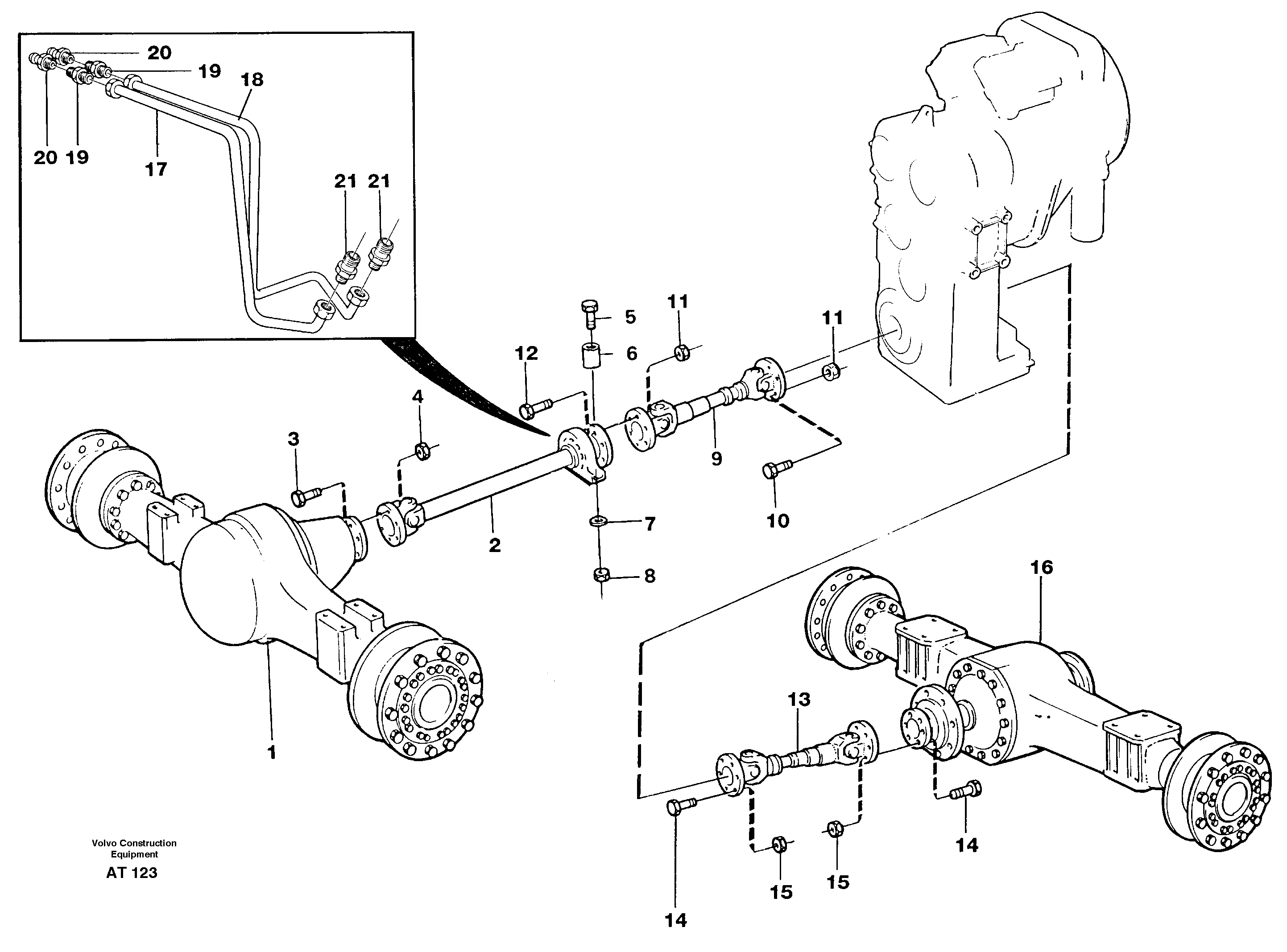 Propeller shafts with fitting parts 23821, 23822 — volvo parts diagram