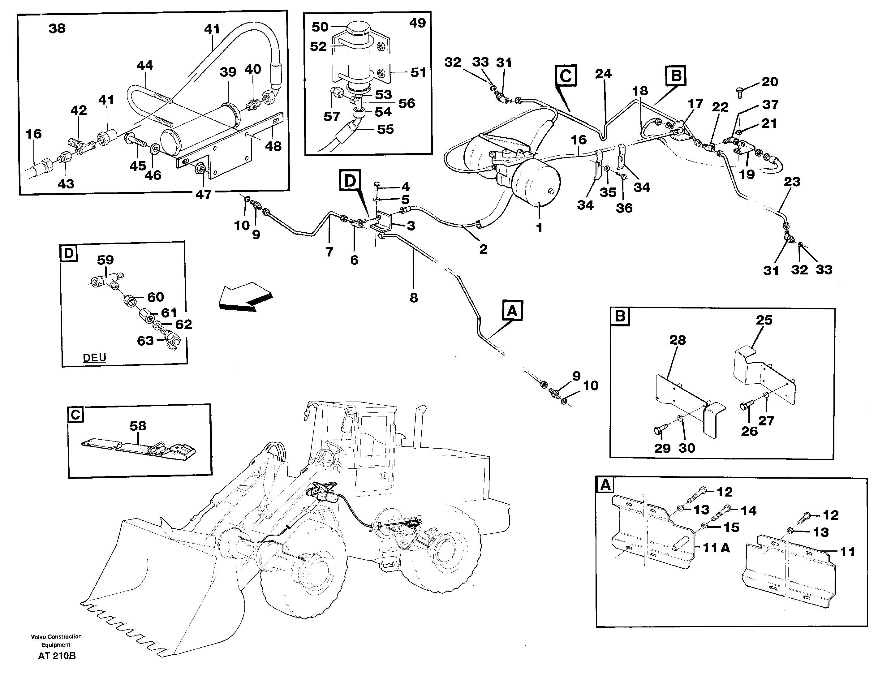 Brake pipes, footbrake valve- front- and rear axle. — volvo parts diagram