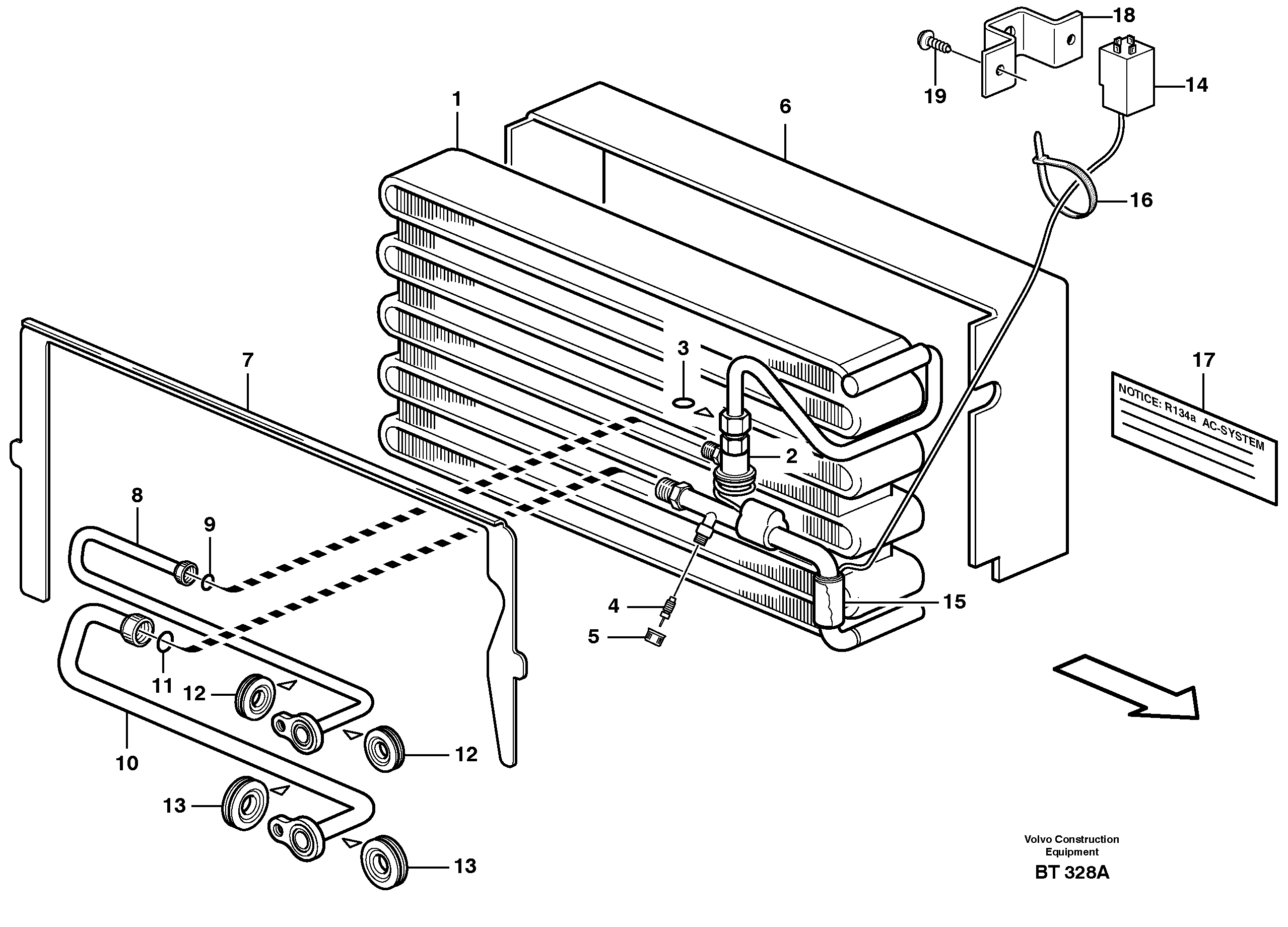 Evaporator with fitting parts  93333, 81239 — volvo parts diagram