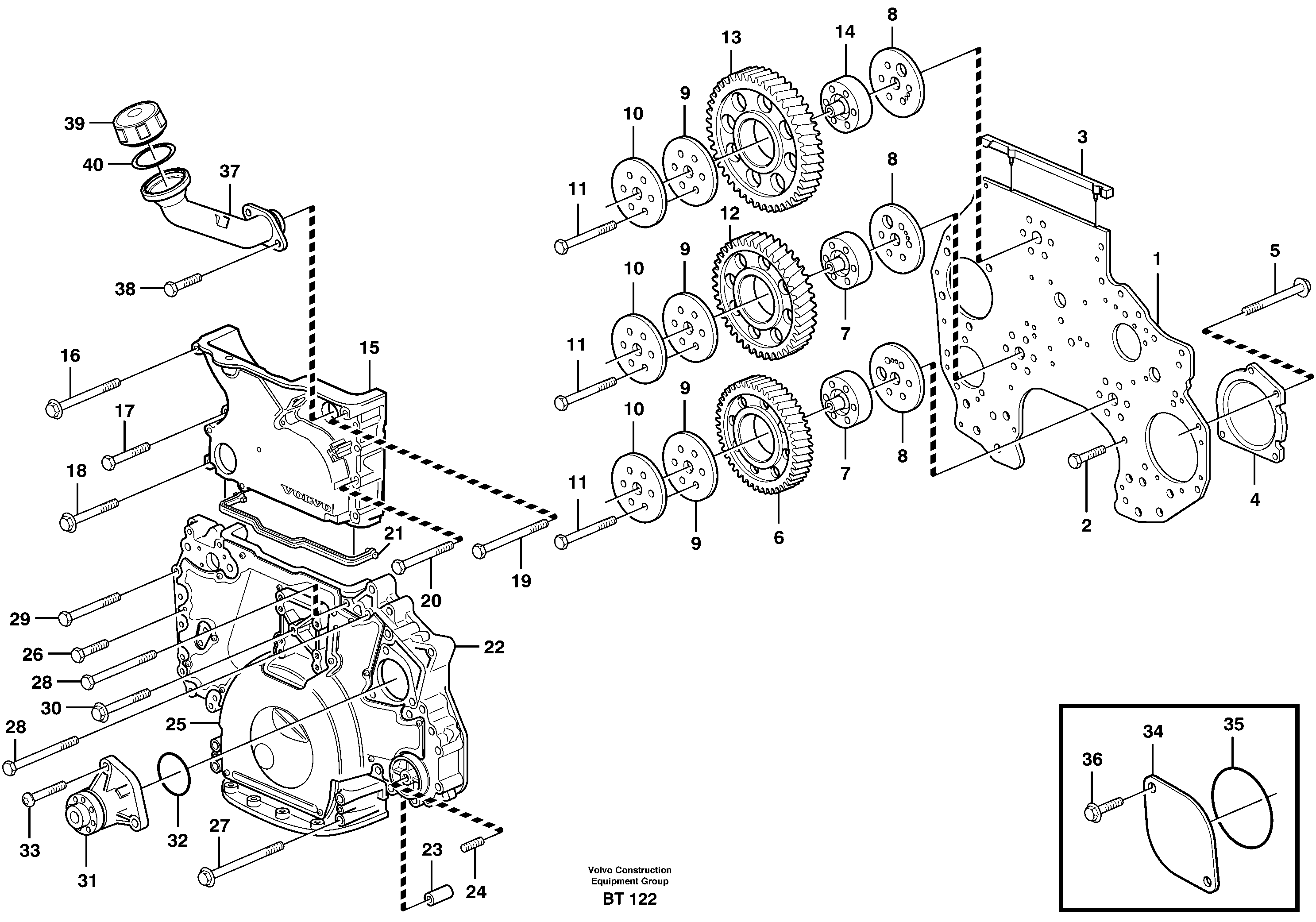 Timing gear casing and gears — volvo parts diagram