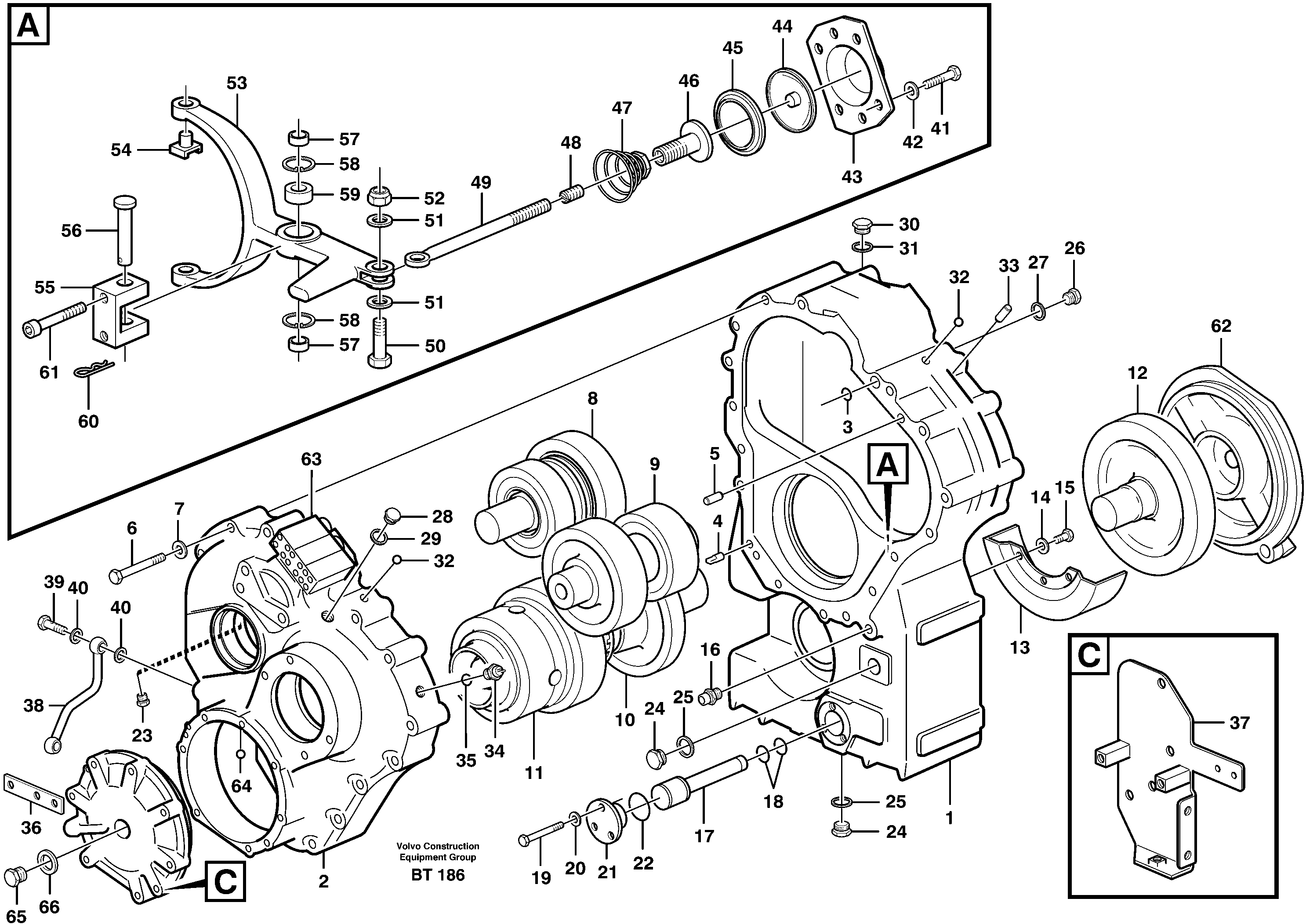 Transfer gear box  22529, 22539, 22542 — volvo parts diagram