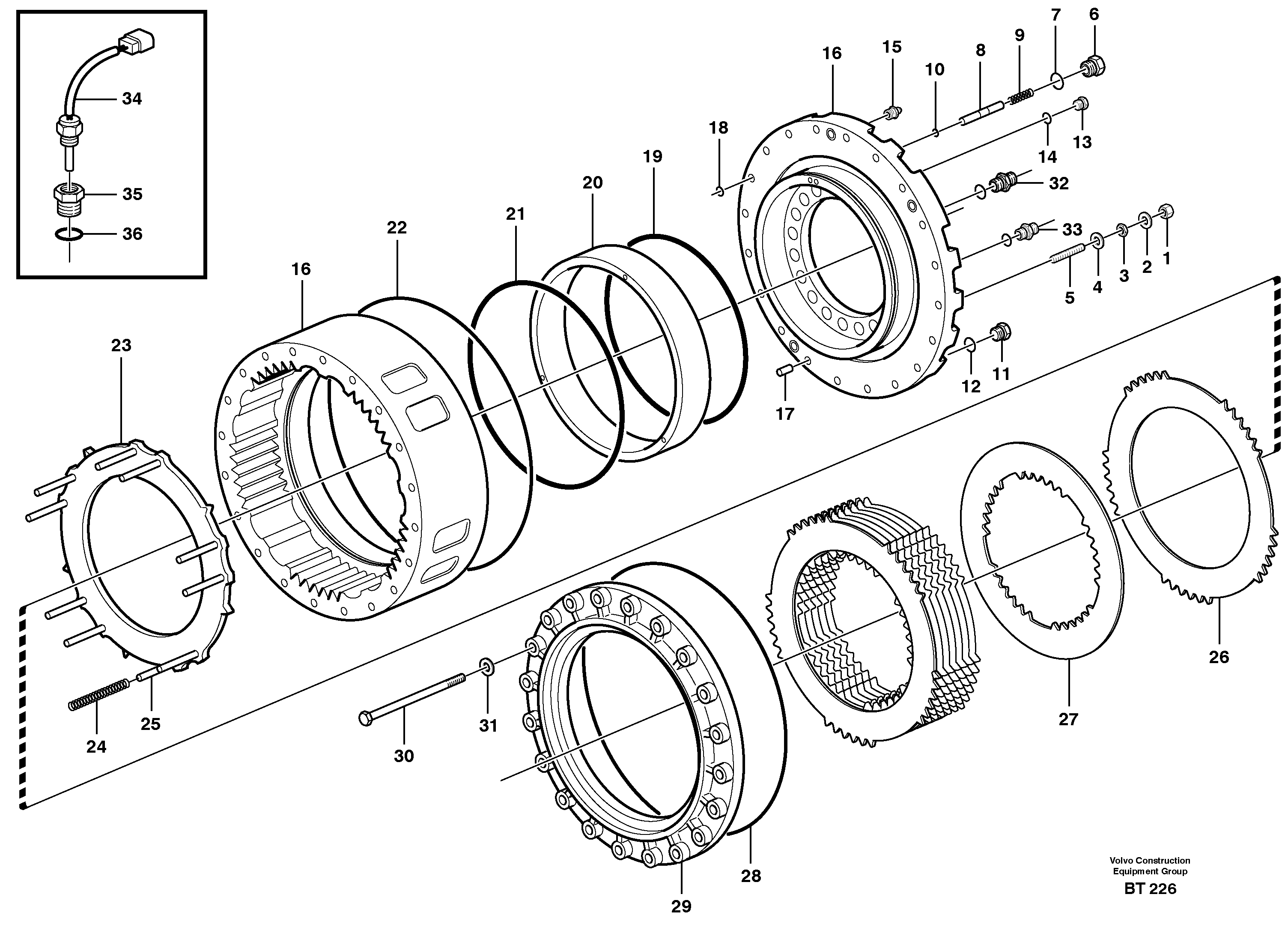 Rear wheel brake, axle 2  SER NO - 10183, 10188 - 10195 — volvo parts diagram