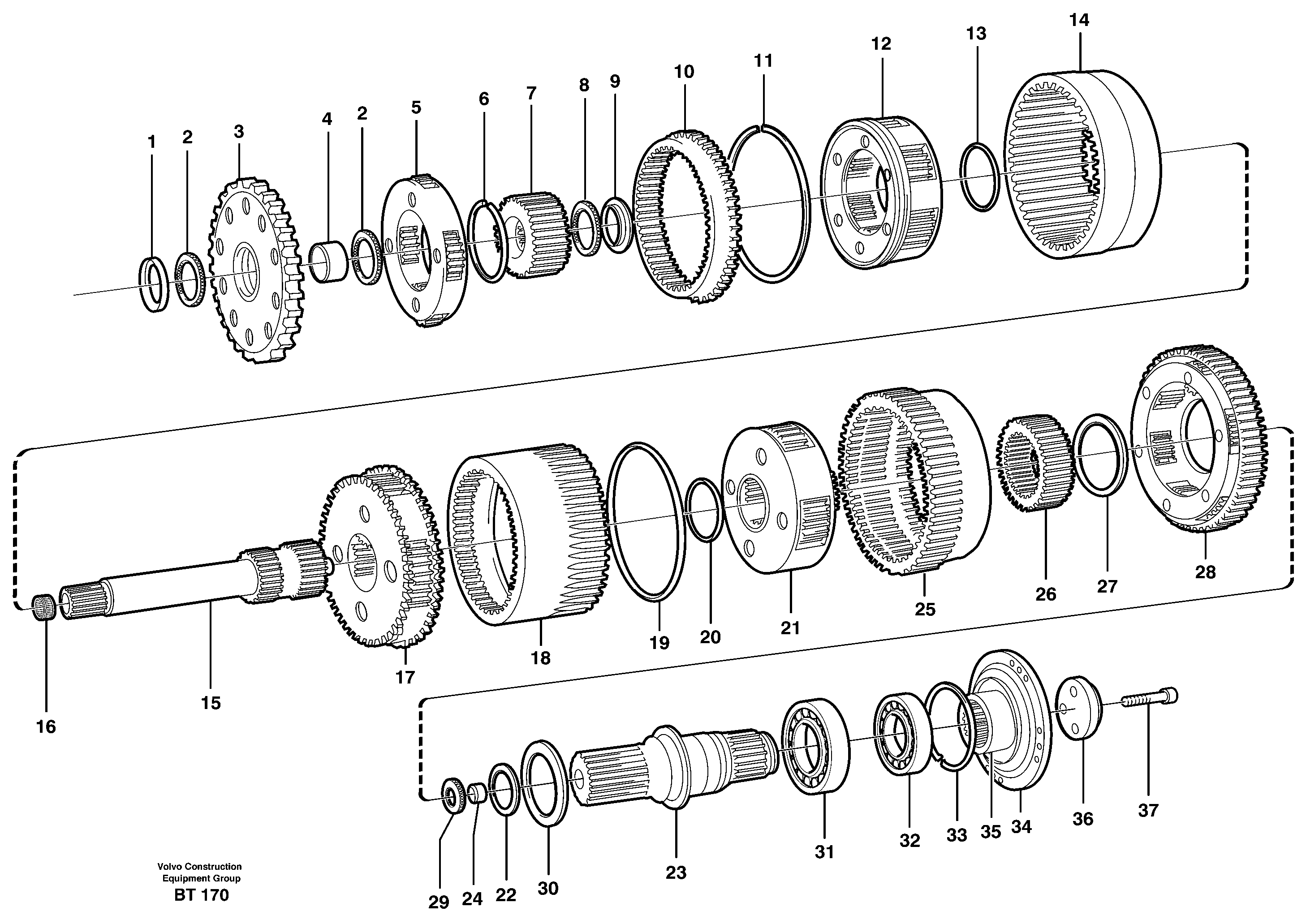 Planetary gears and shafts  22517, 22546, 22640, 22650 — volvo parts diagram
