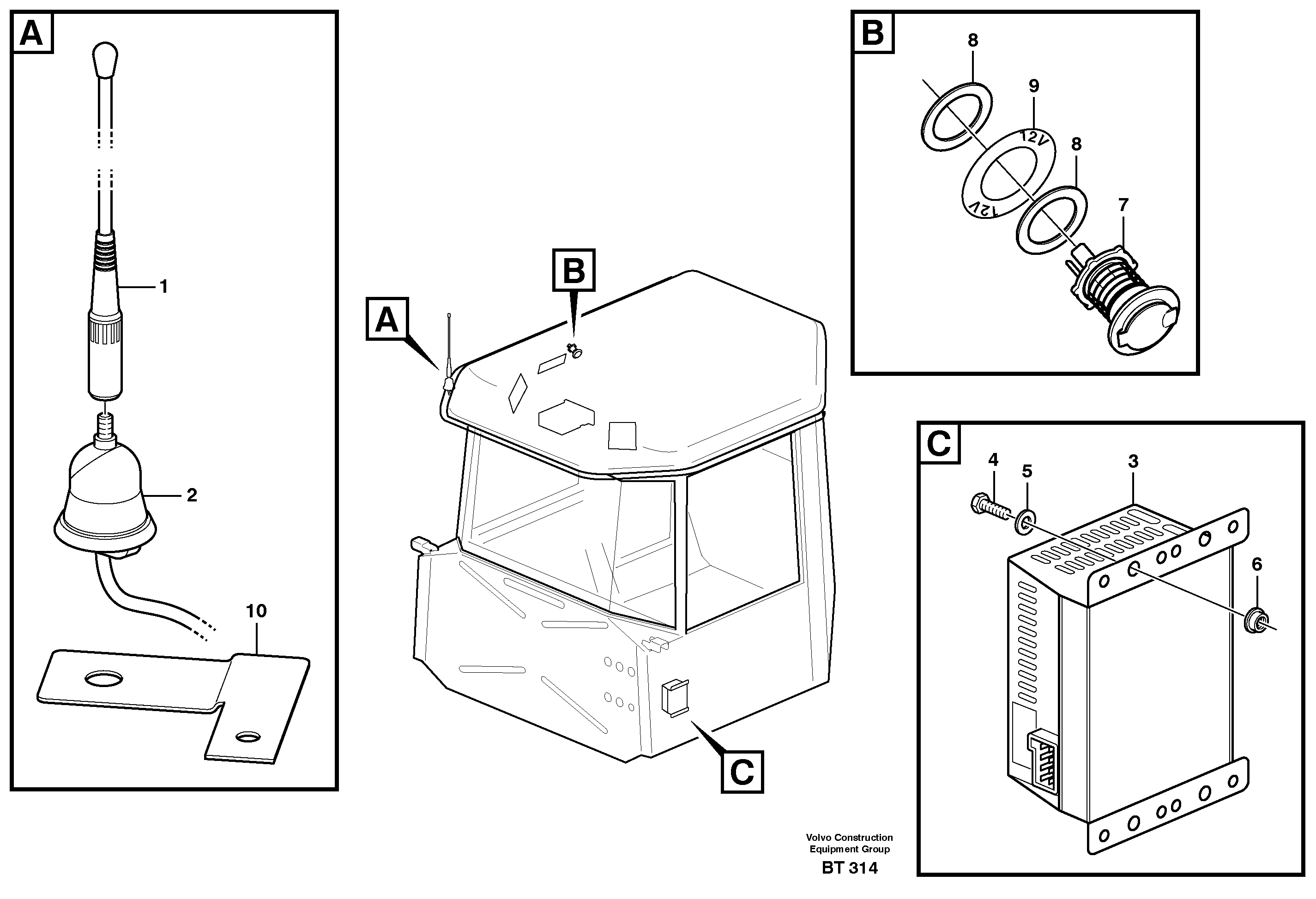 Voltage converter and cable harness for radio — volvo parts diagram