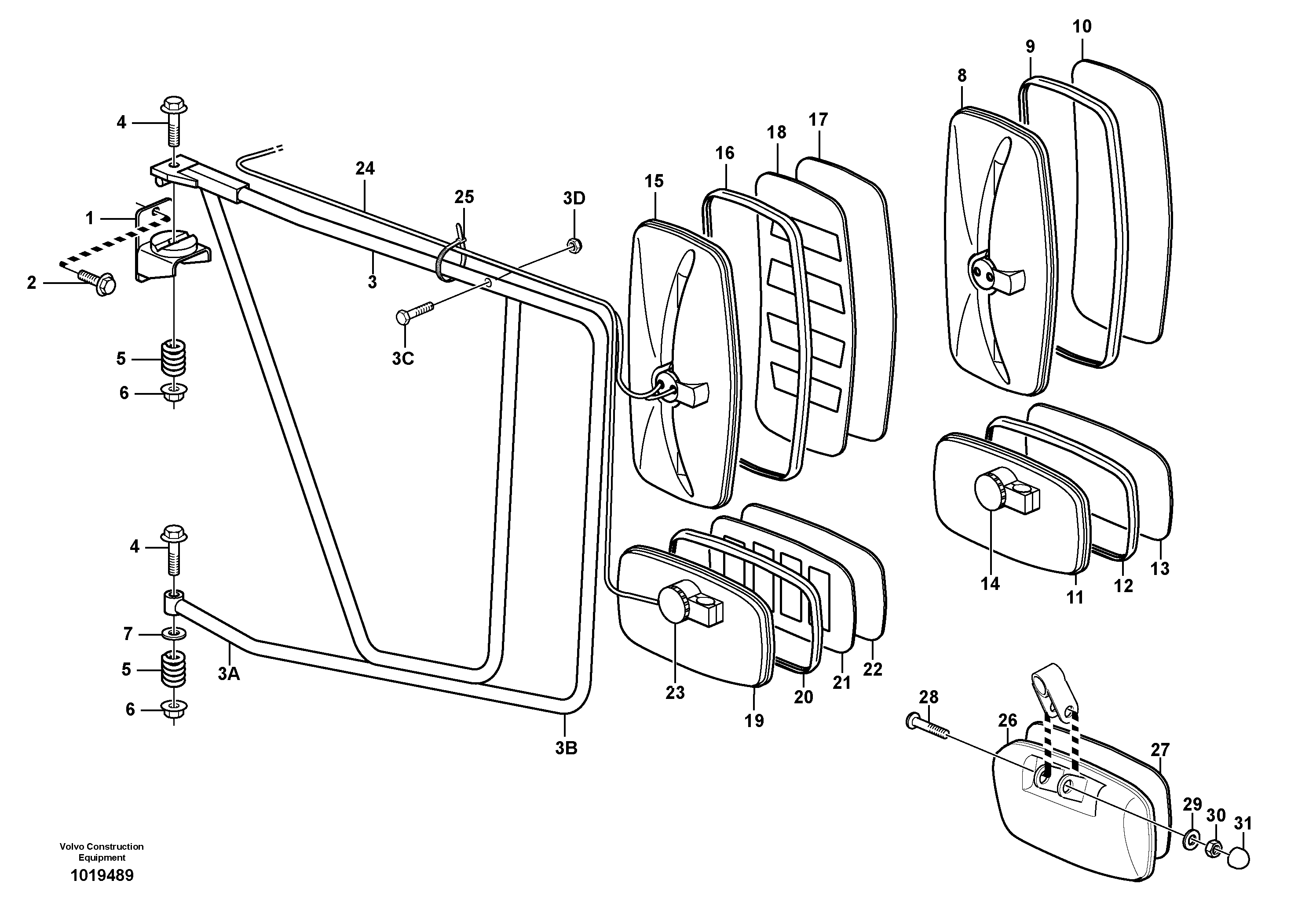 Rear view mirror — volvo parts diagram