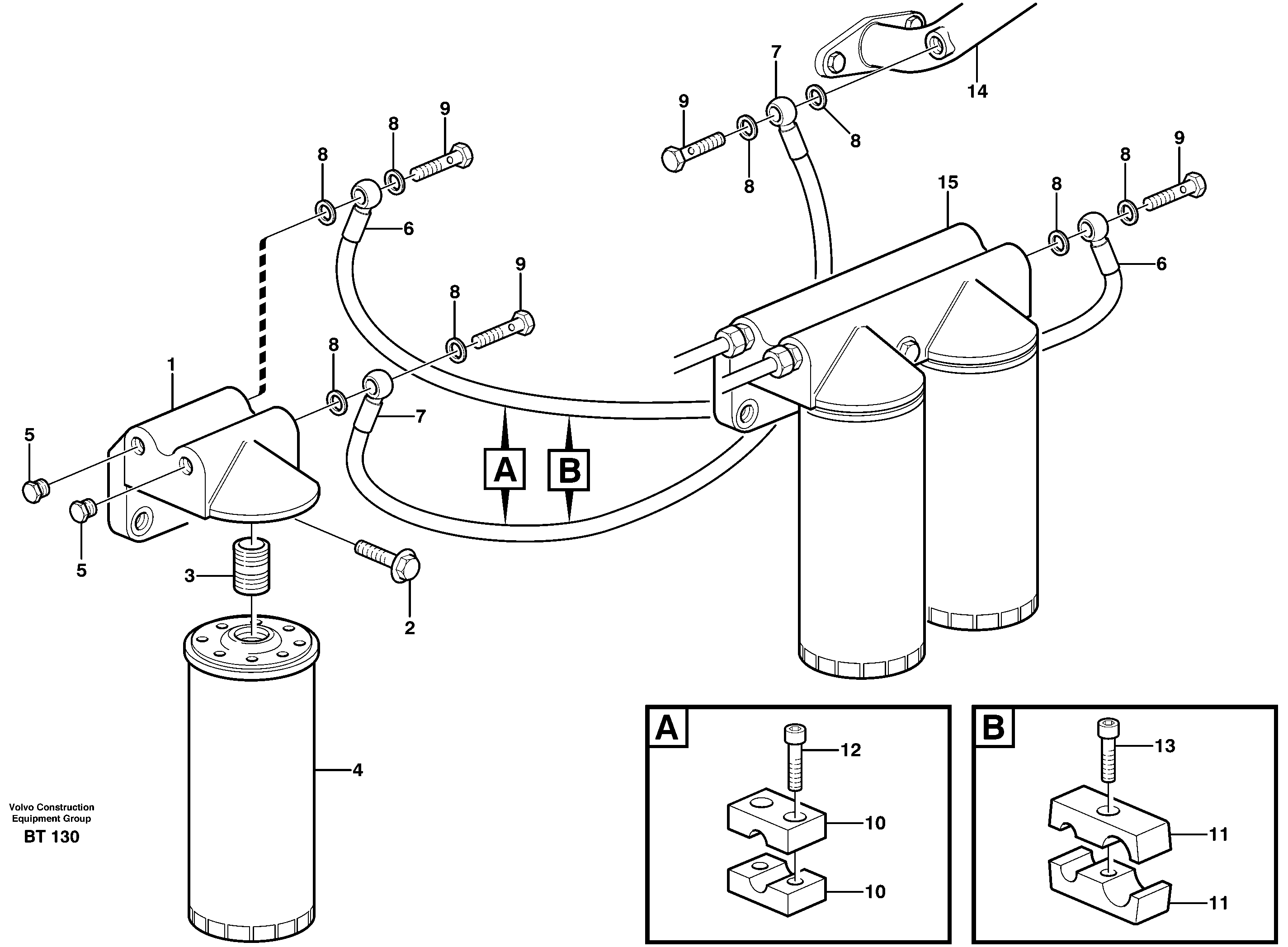 Oil filter by pass  SER NO - 12000, SER NO - 70000 BRA — volvo parts diagram