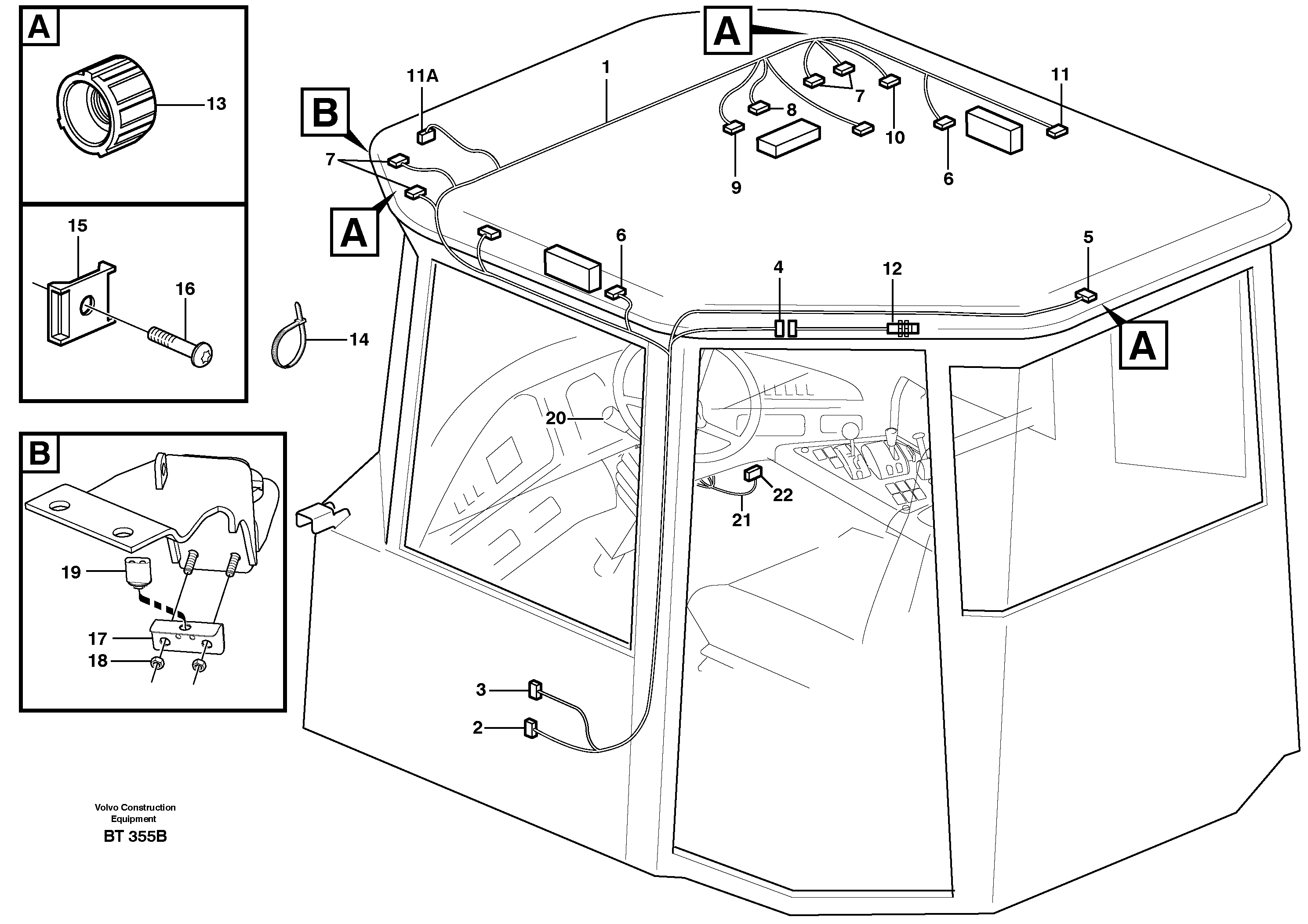 Cable harnesses, cab — volvo parts diagram