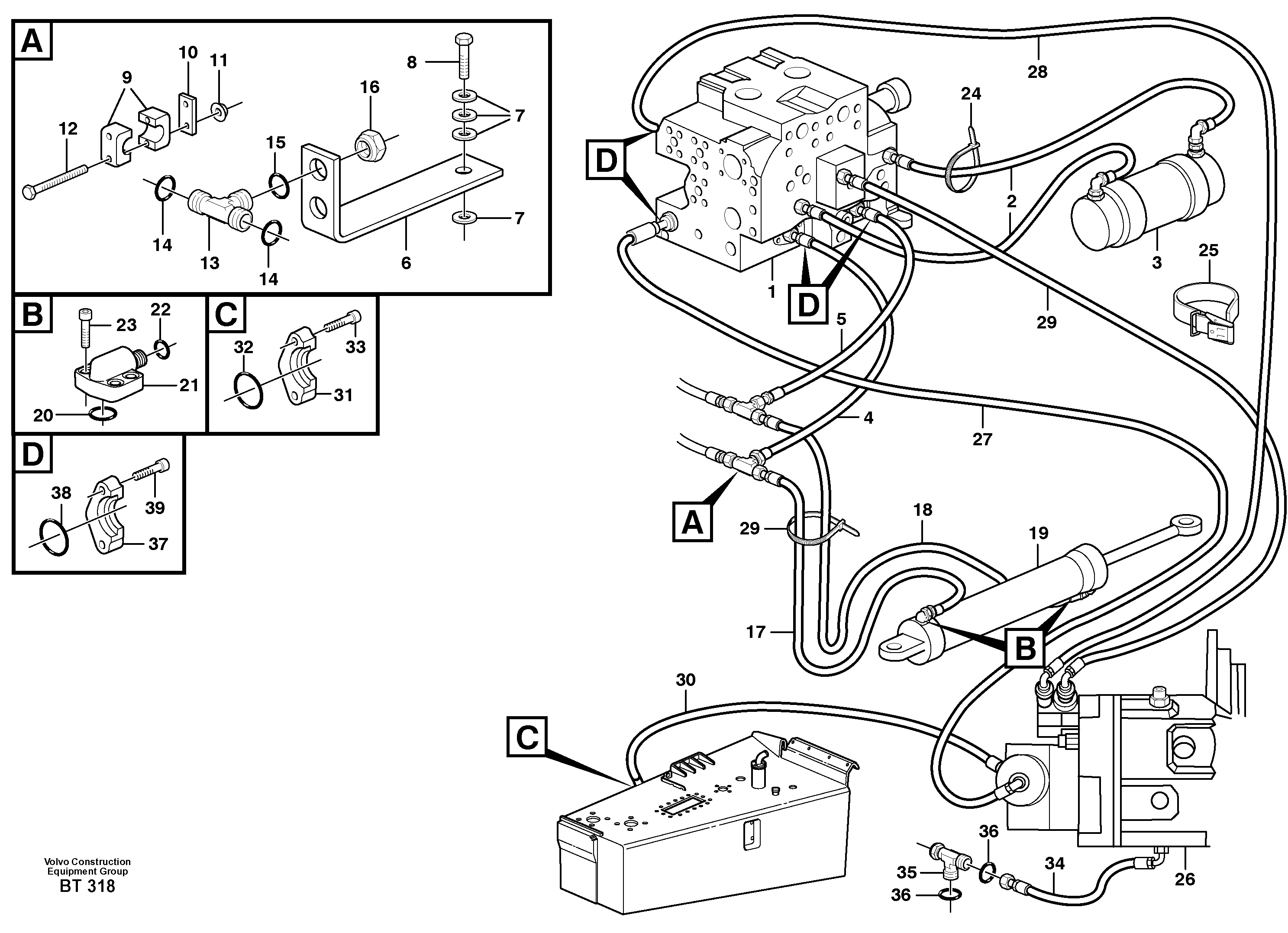 Steering system, pipes and hoses — volvo parts diagram