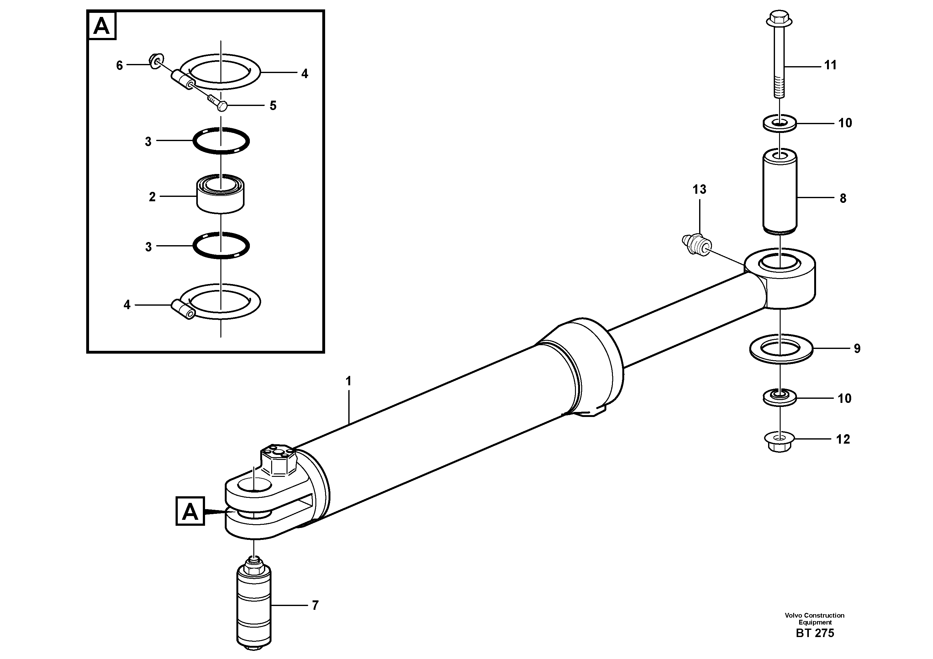Hydraulic cylinder with fitting parts — volvo parts diagram