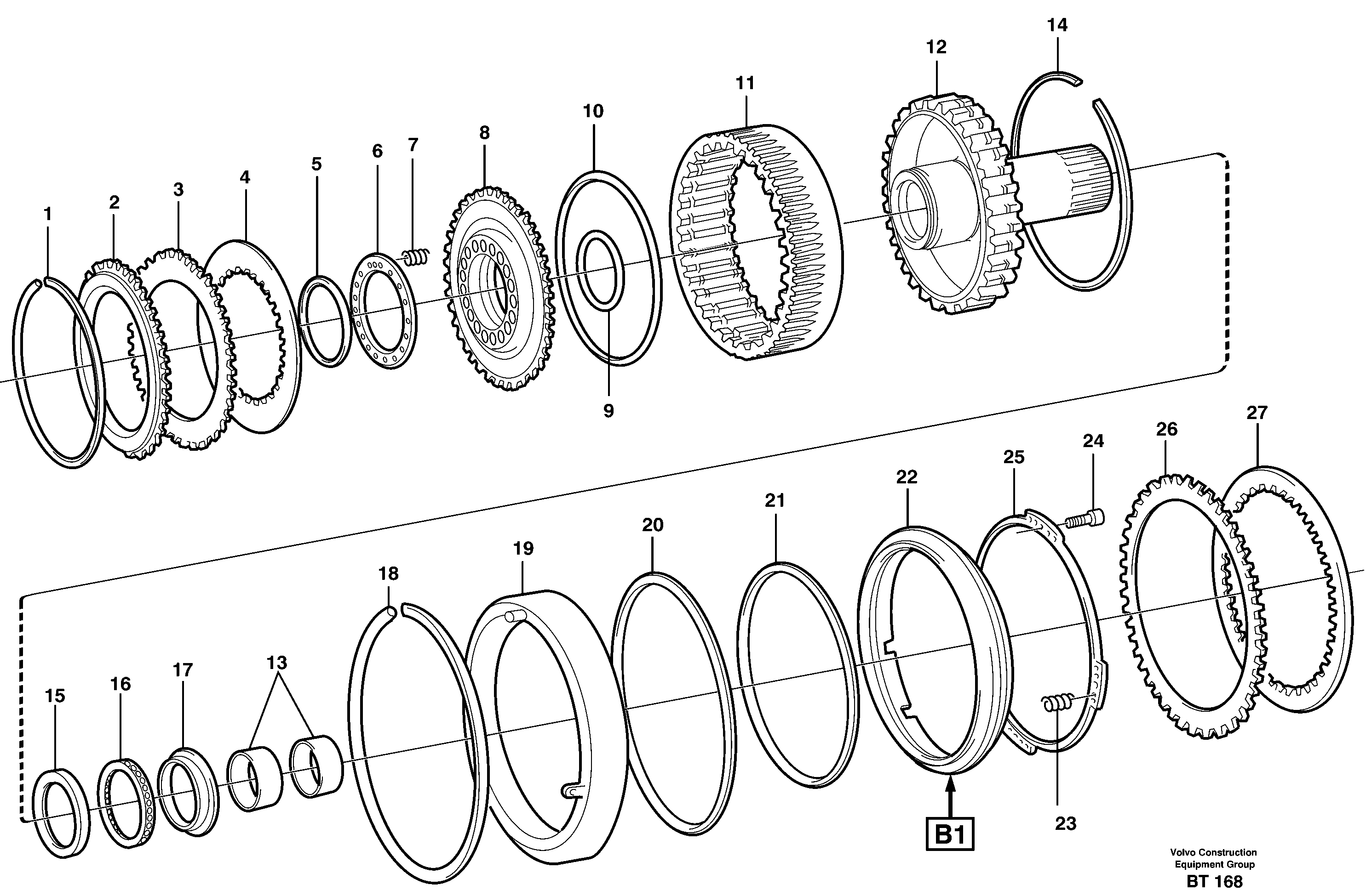 Clutch and brake  K2, B1, 22517, 22546, 22640, 22650 — volvo parts diagram