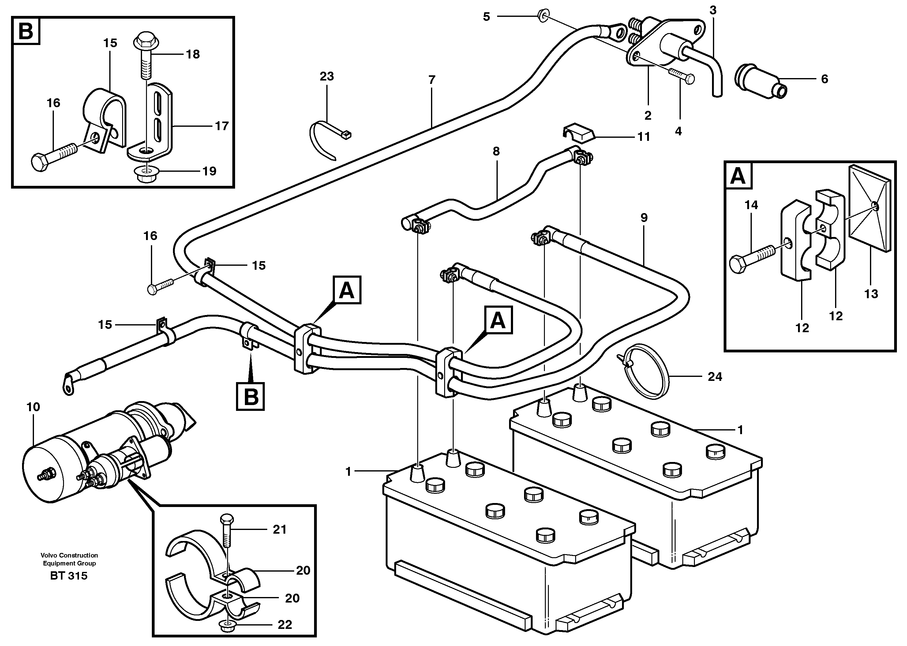 Battery cable and main switch  SER NO - 12000, SER NO - 70000 BRA — volvo parts diagram