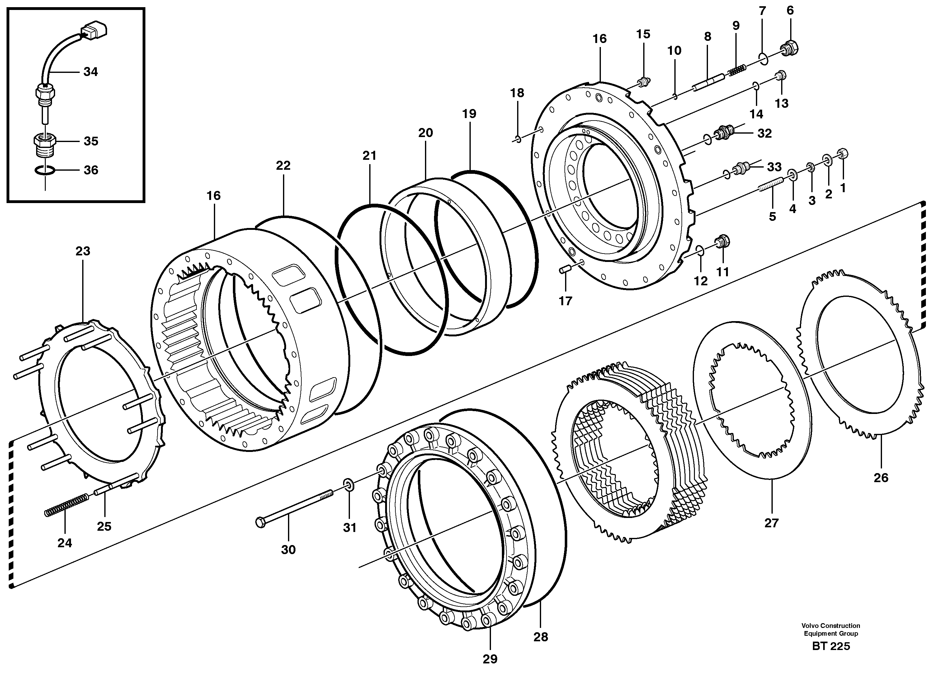 Rear wheel brake, axle 1  SER NO - 10183, 10188 - 10195 — volvo parts diagram