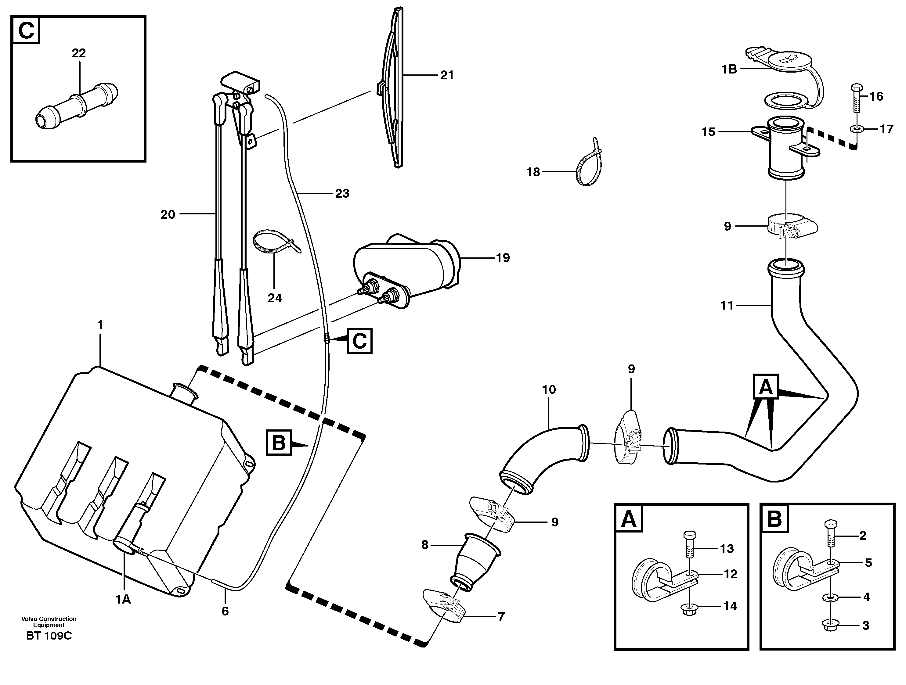 Windscreen washer and wiper — volvo parts diagram