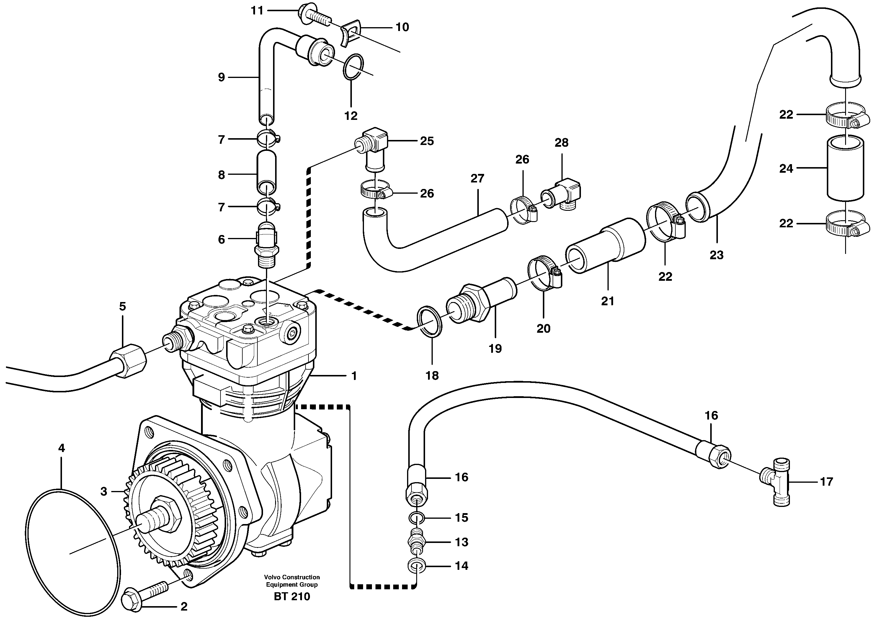 Air-compressor with fitting parts  SER NO - 10948, 10956 - 10957 — volvo parts diagram