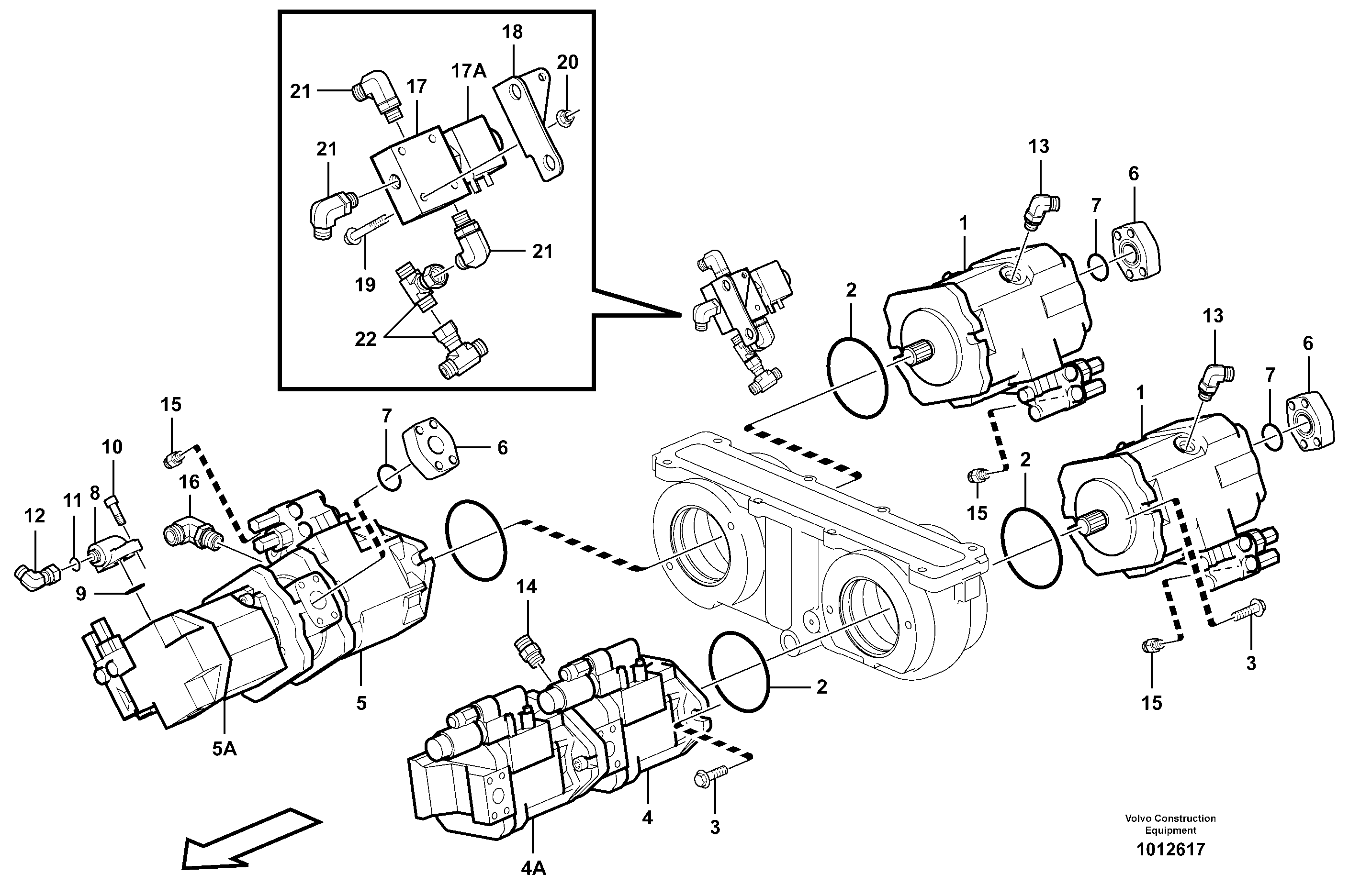 Hydraulic pump with fitting parts  SER NO 11102 - — volvo parts diagram