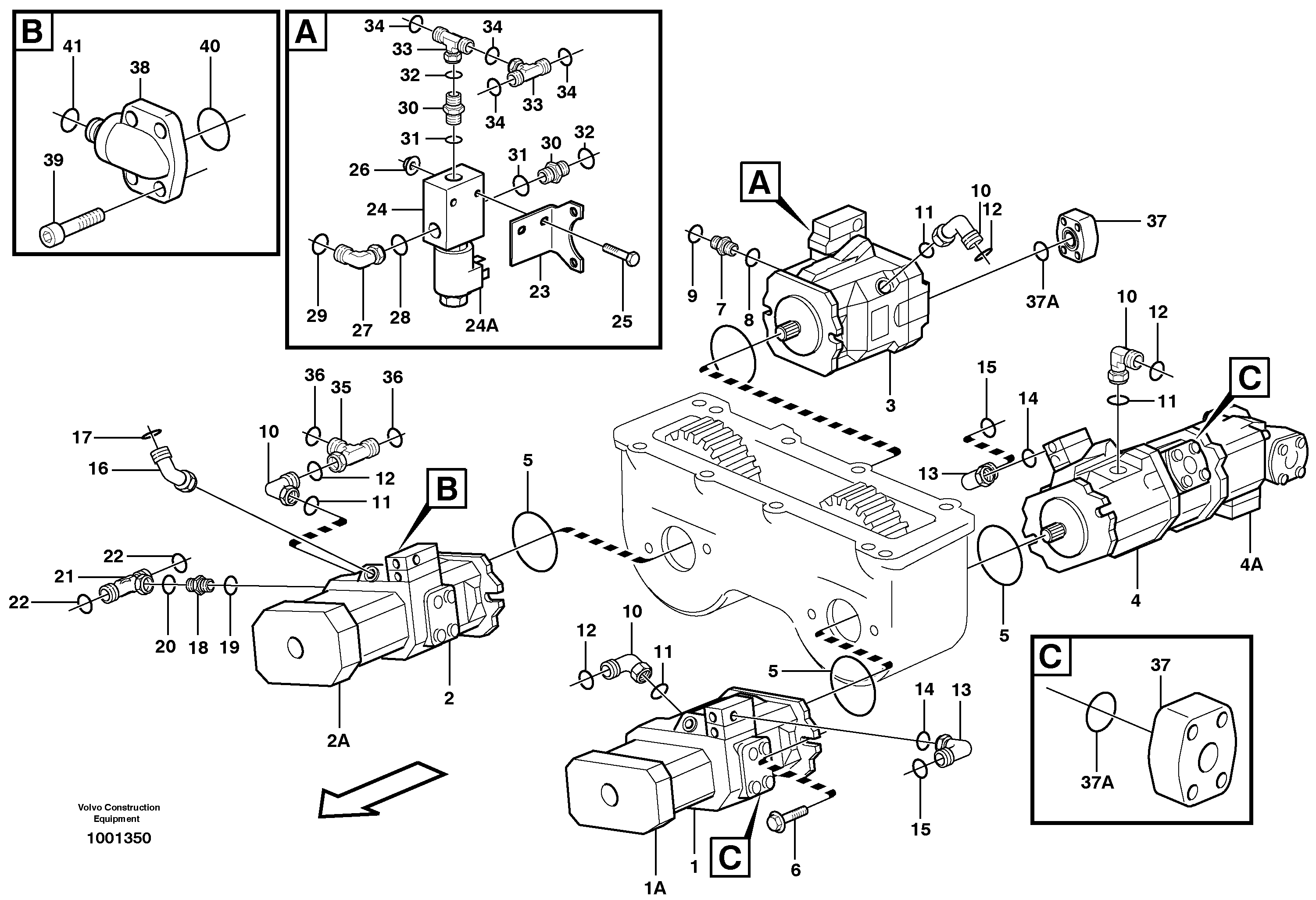 Hydraulic pump with fitting parts  SER NO - 10573 — volvo parts diagram