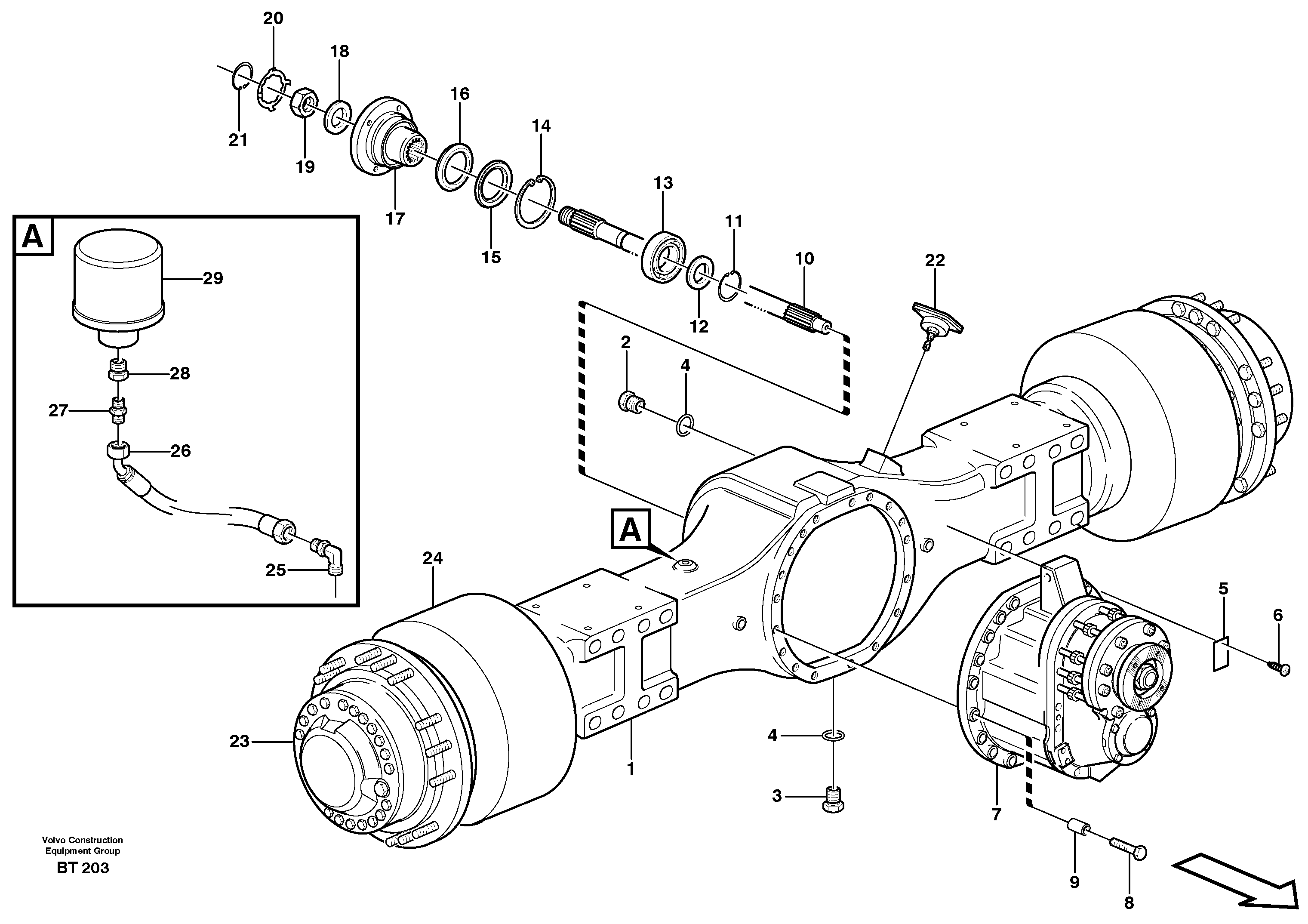 Planetary axle 1, load unit  AHW 71M PROD NO 23790, AHW 71P PROD NO 23927 — volvo parts diagram