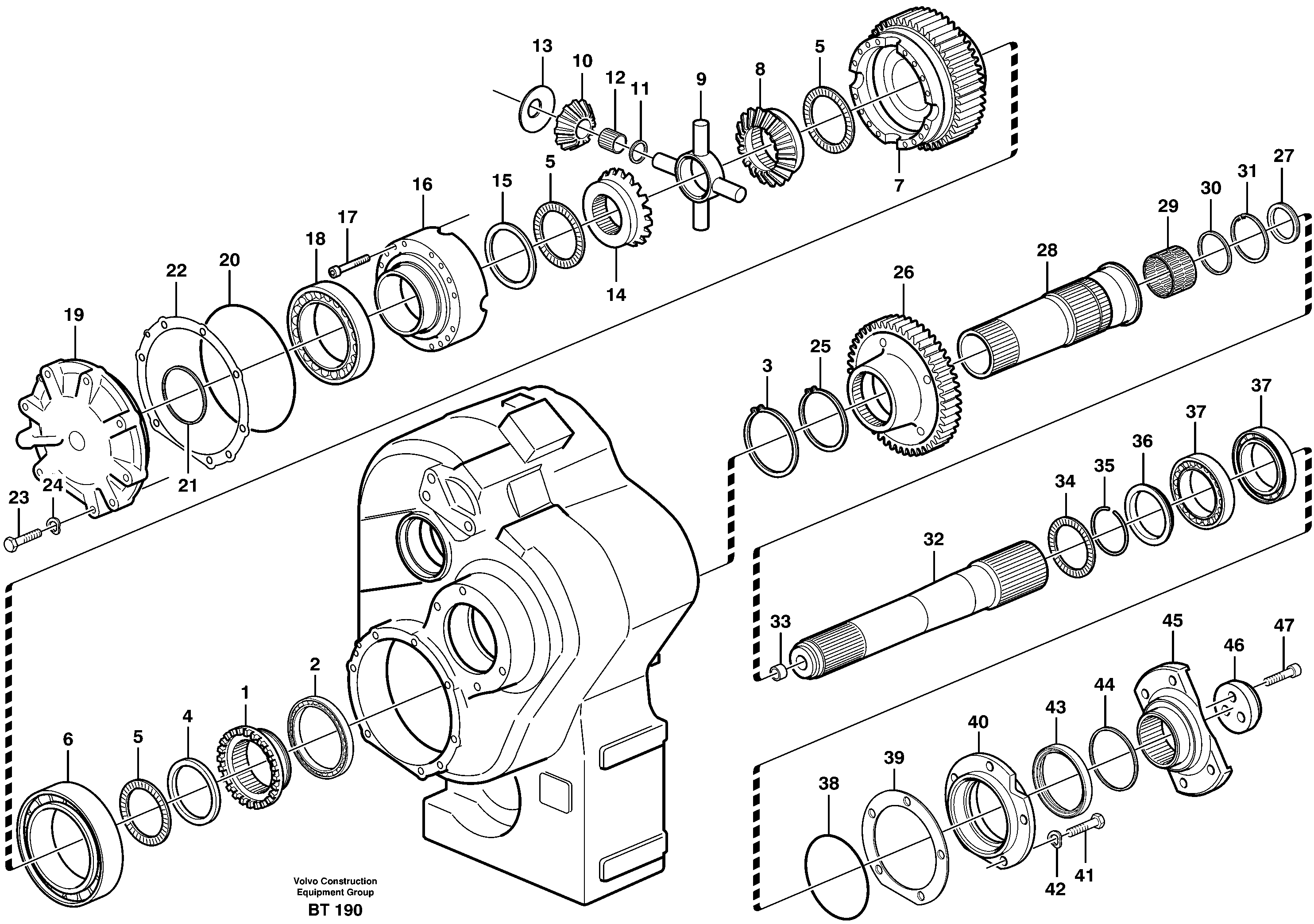 Axle shaft with differential  22529, 22539, 22542 — volvo parts diagram