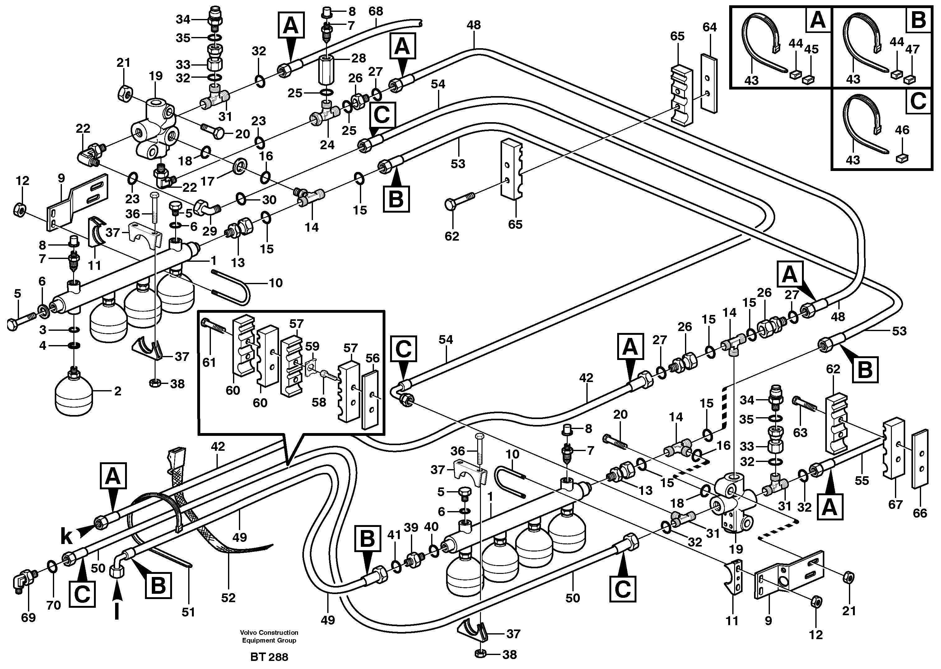 Hydraulic brake system, load unit  SER NO - 10624, SER NO - 60274  USA — volvo parts diagram