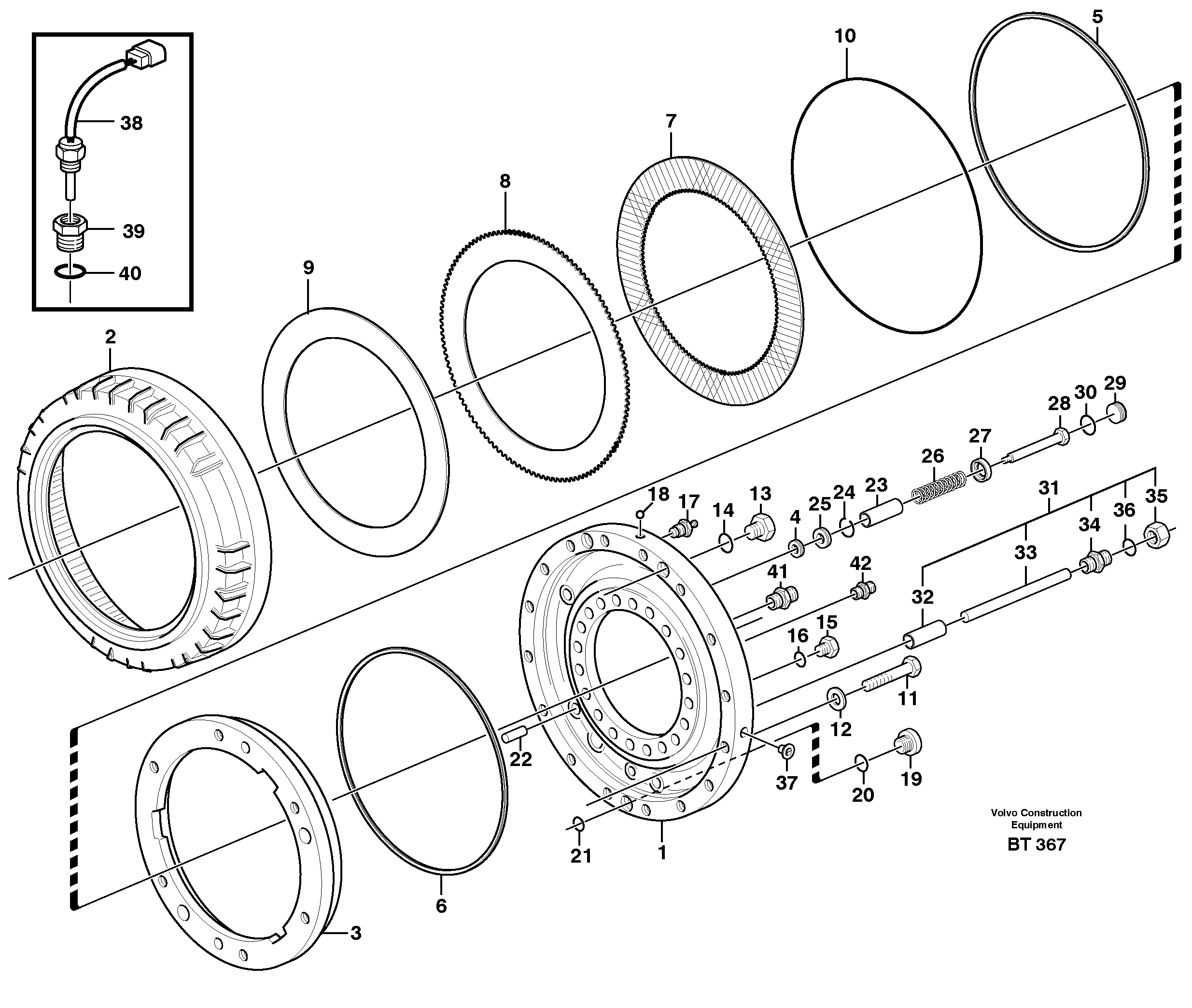 Rear wheel brake, axle 1  SER NO 10184 - 10187, 10196 - — volvo parts diagram