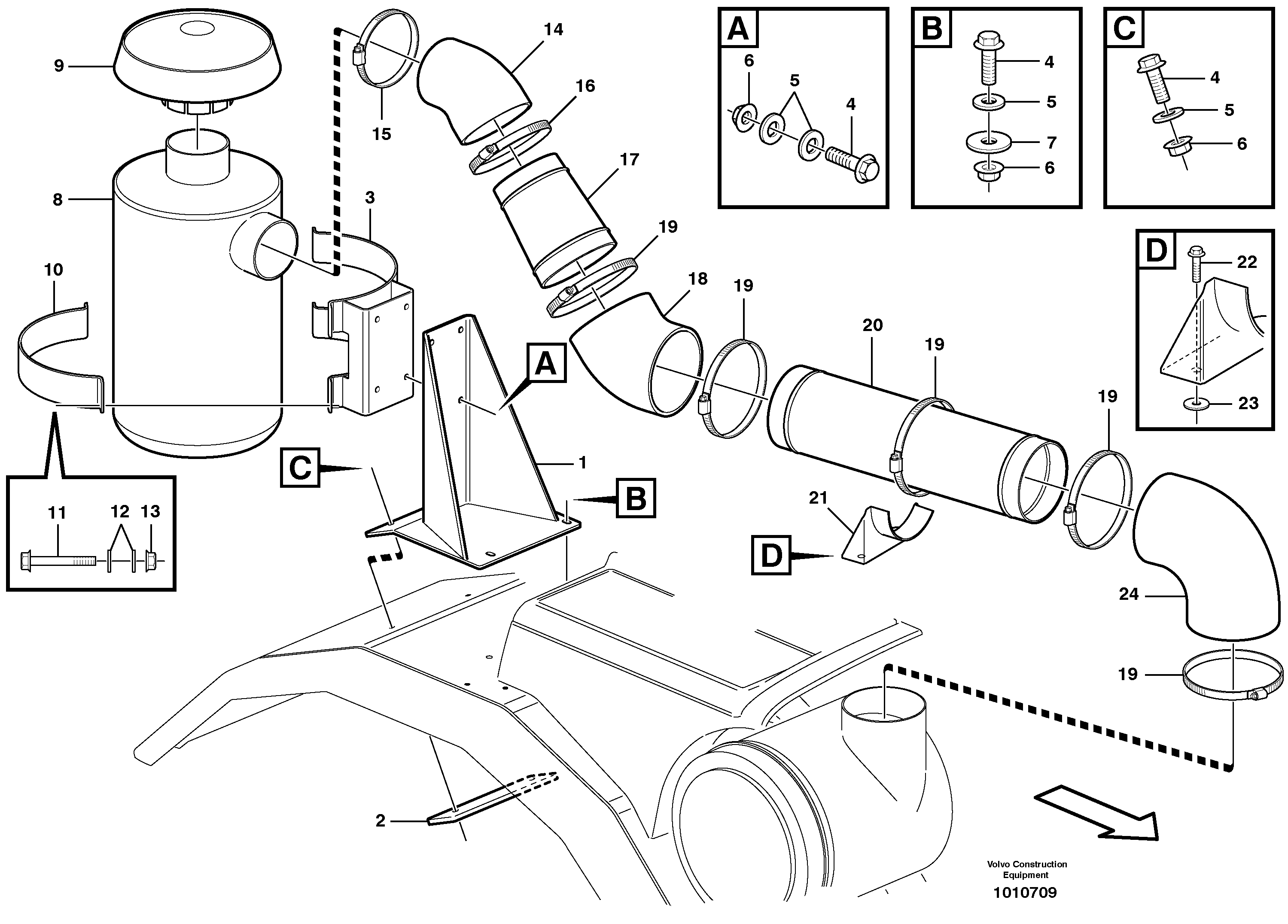 Oil bath air filter with fitting parts  81091 — volvo parts diagram