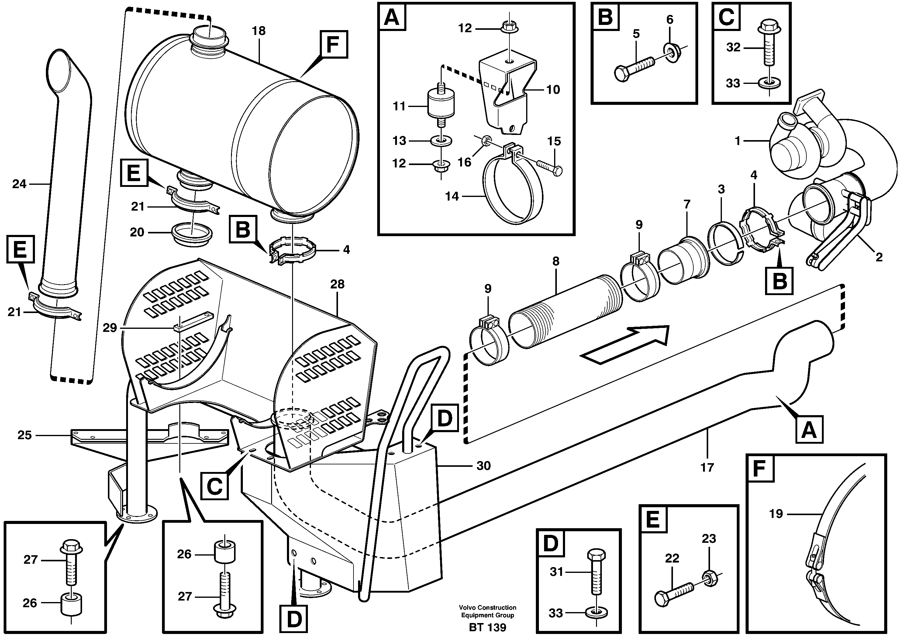 Exhaust system, silencer — volvo parts diagram