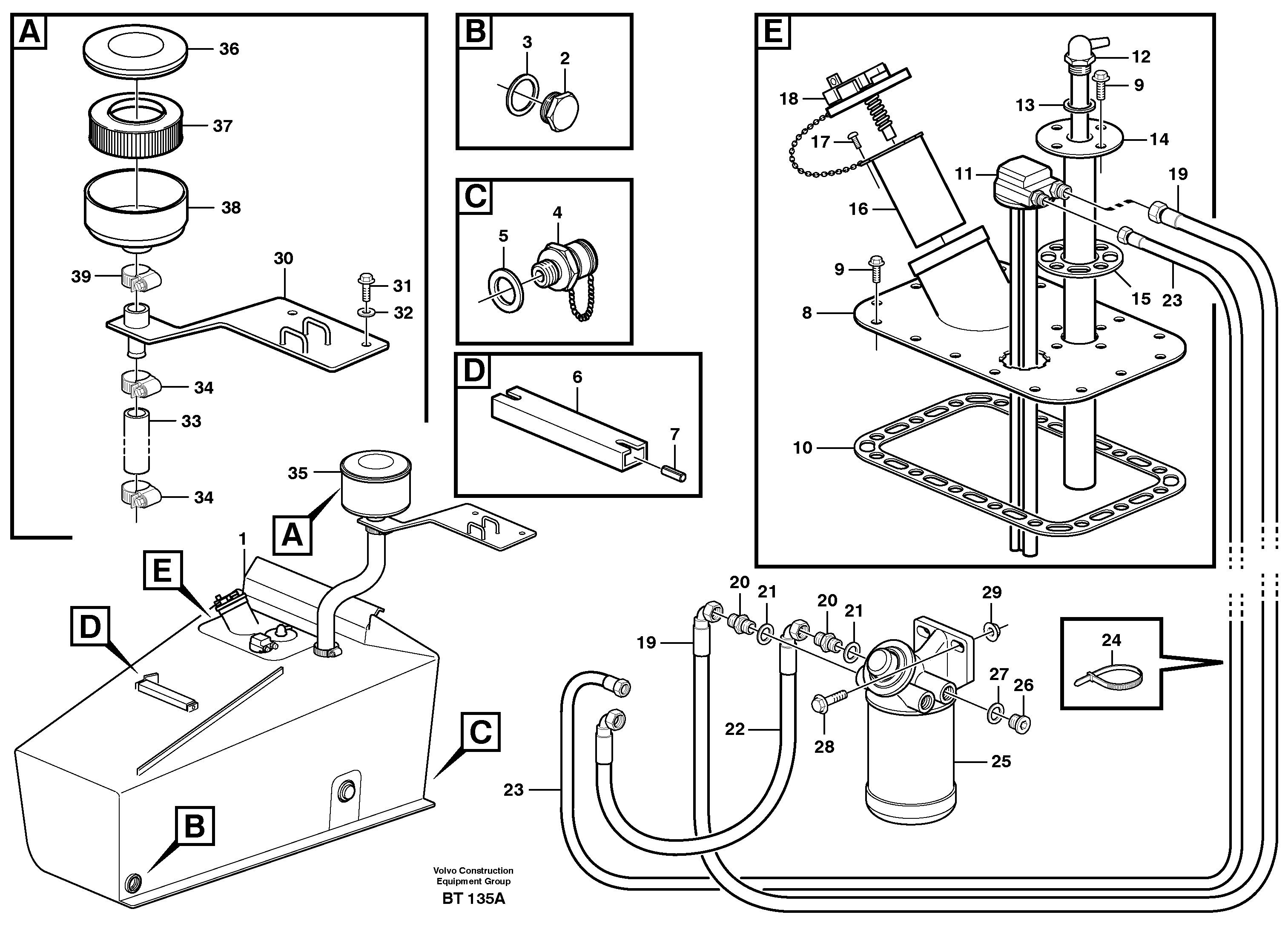 Fuel tank, fuel pipes  SER NO - 12000, SER NO - 70000 BRA — volvo parts diagram