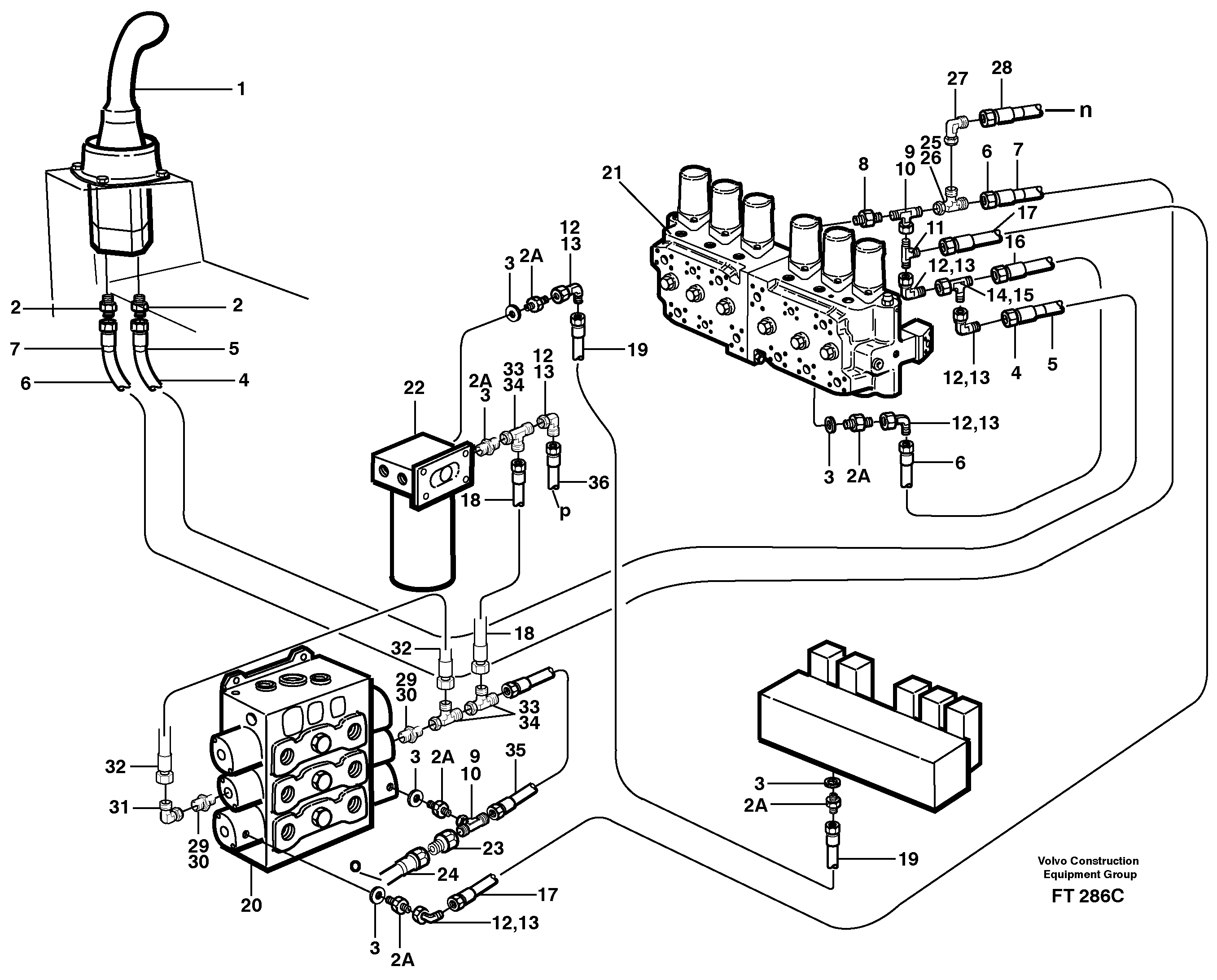 Servo hydraulics, bucket  14302024 — volvo parts diagram