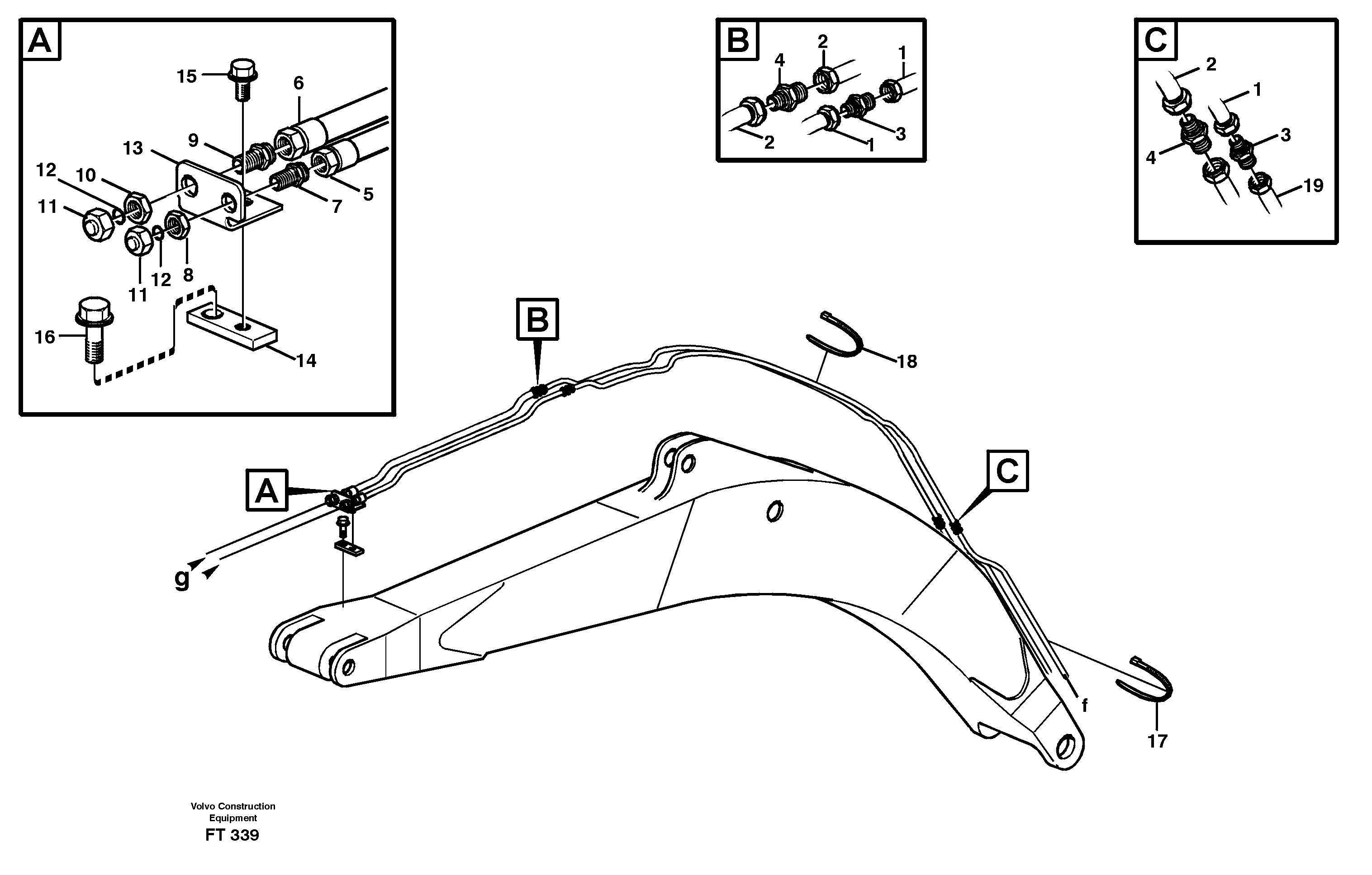 Hydr. quick fit equipm. on mono boom  14302319, 6.0M,  14302320, 6.7M — volvo parts diagram
