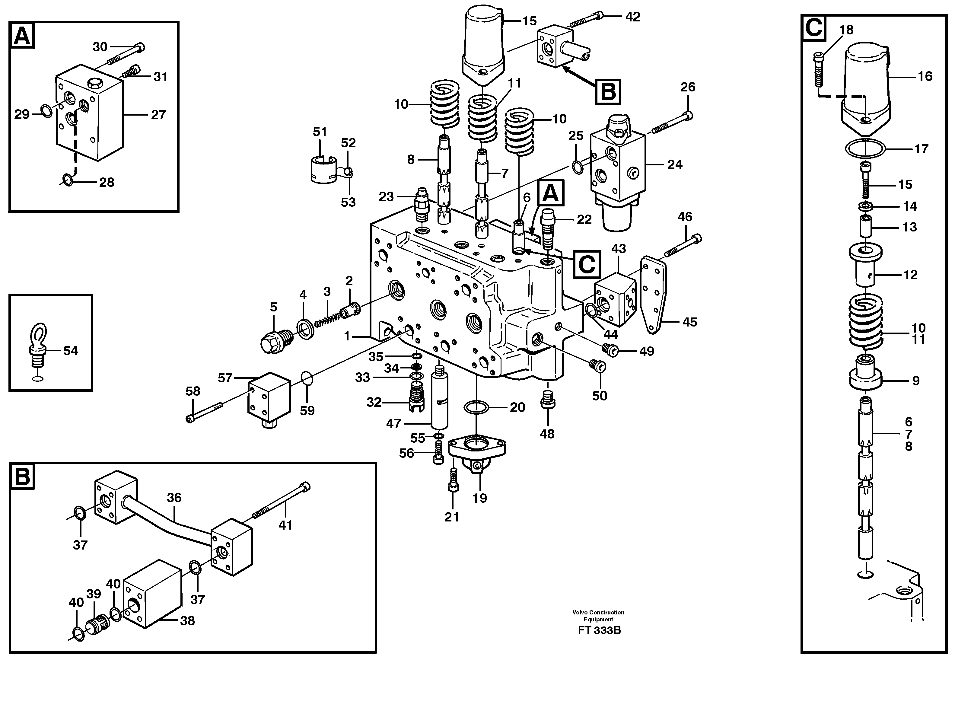 Main valve assembly, boom, track Lh, bucket — volvo parts diagram