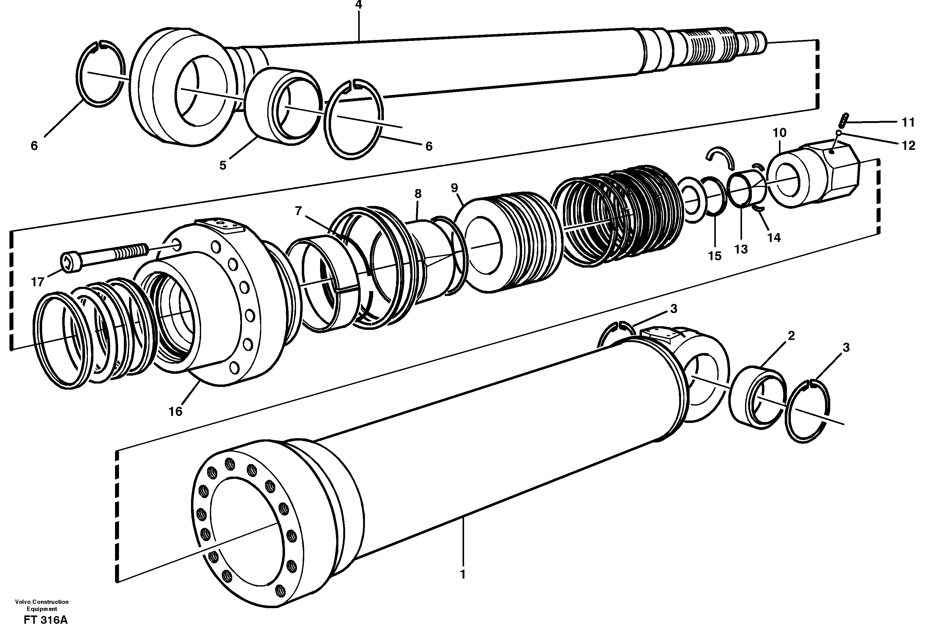 Hydraulic cylinder, dipper arm — volvo parts diagram