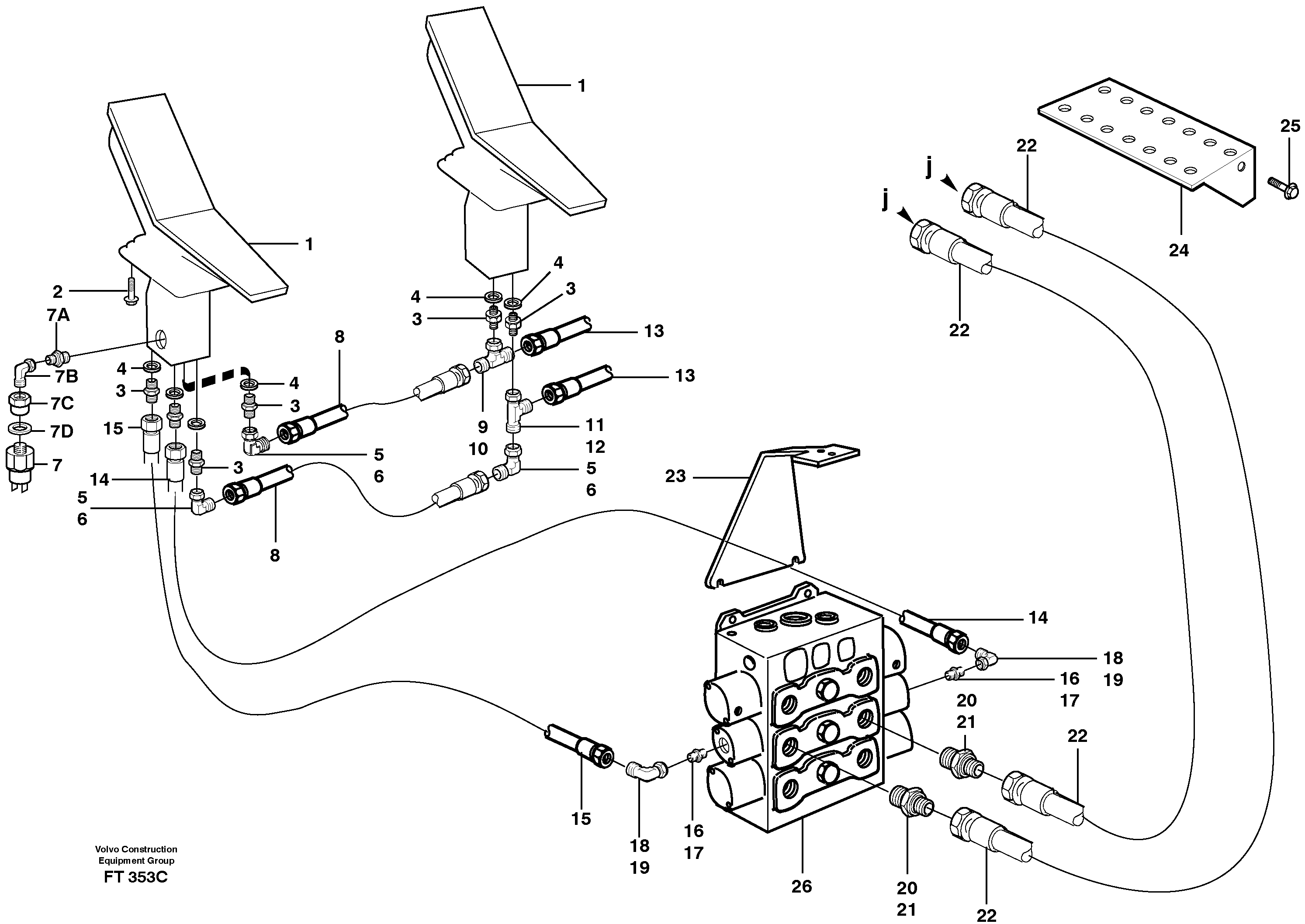 Slope bucket/rotating grab hydraulics in base machine  14302089 — volvo parts diagram