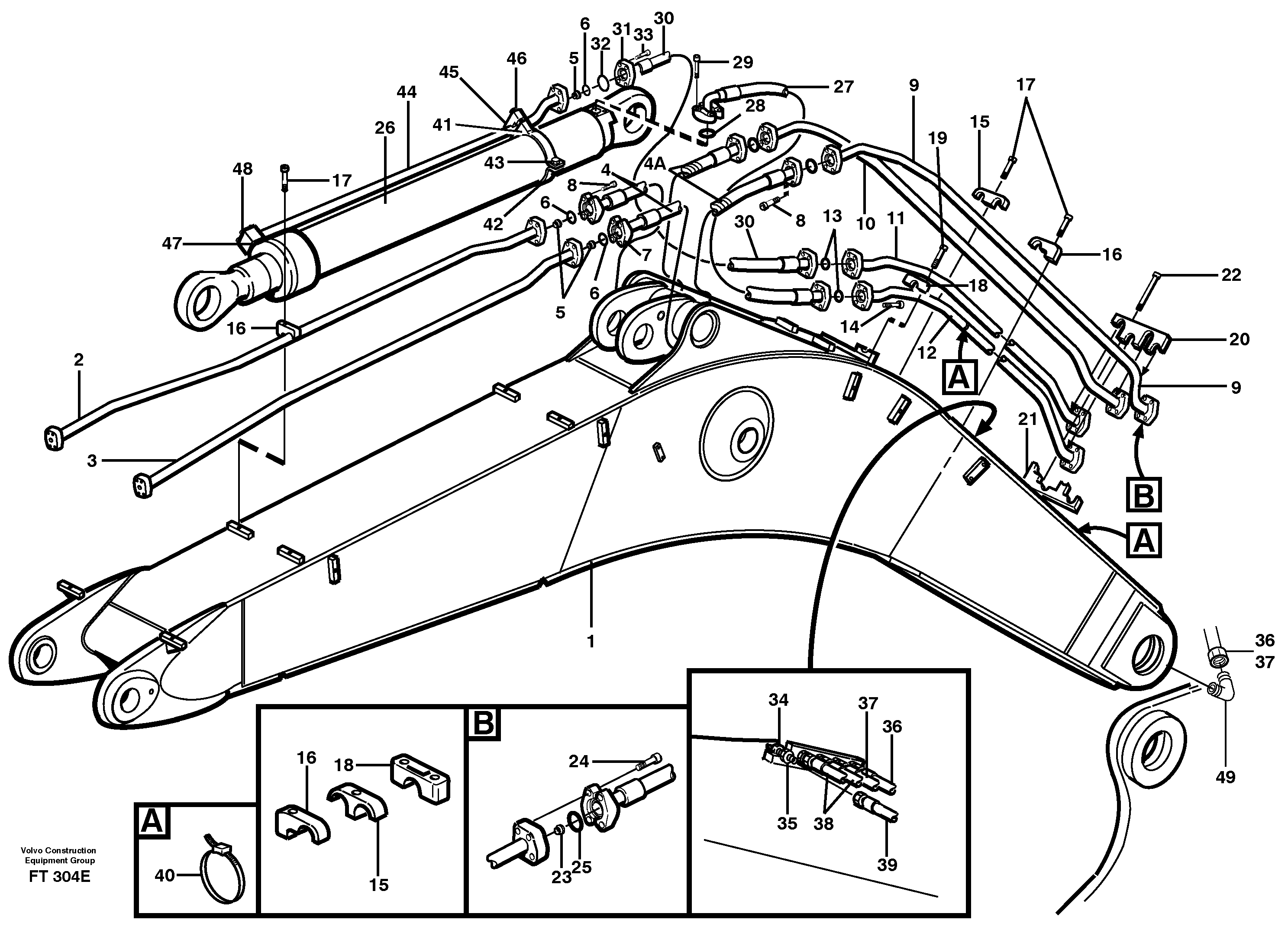 Hydraulic system, backhoeboom, 6,0m Me, 6,7m, 7,0m  14302493 14265727 — volvo parts diagram