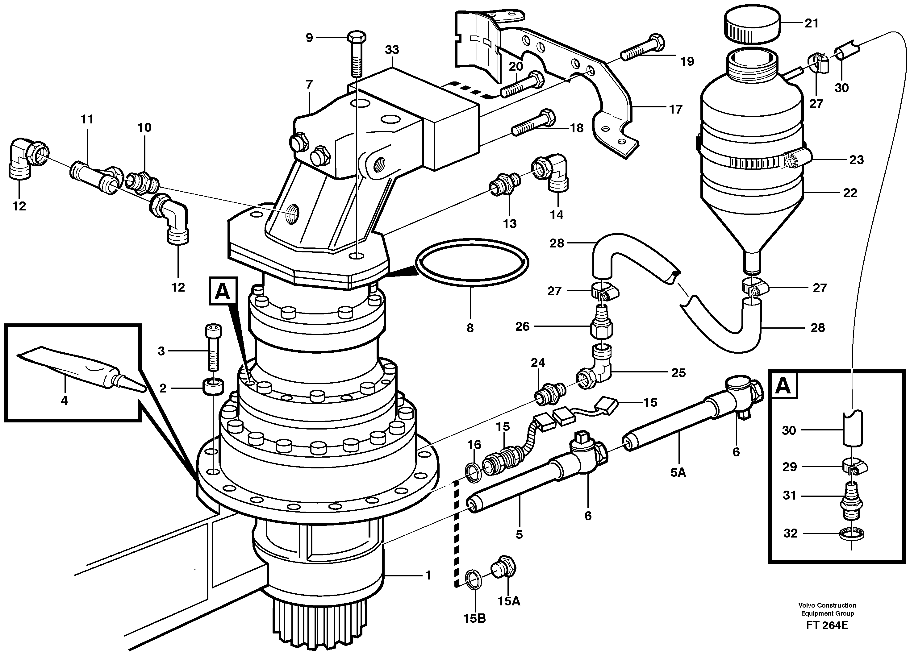 Swing gearbox with fitting parts — volvo parts diagram