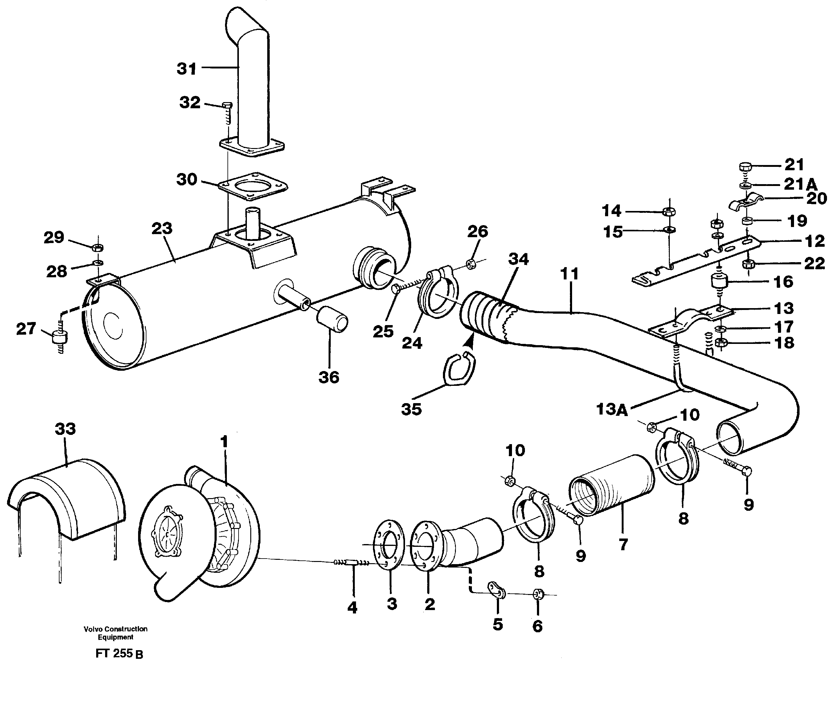 Exhaust system: Turbocharger - Muffler — volvo parts diagram