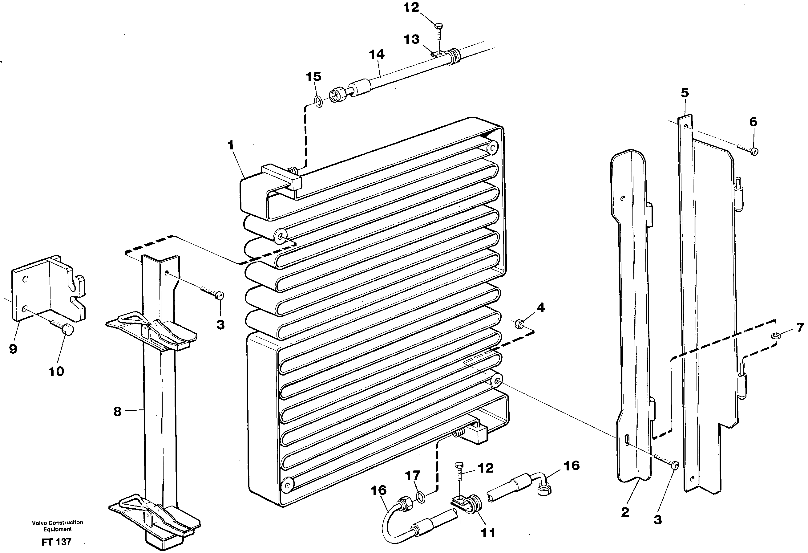 Condensor with fitting parts, cooling agent R134a  14302016, SER NO - 1189 — volvo parts diagram