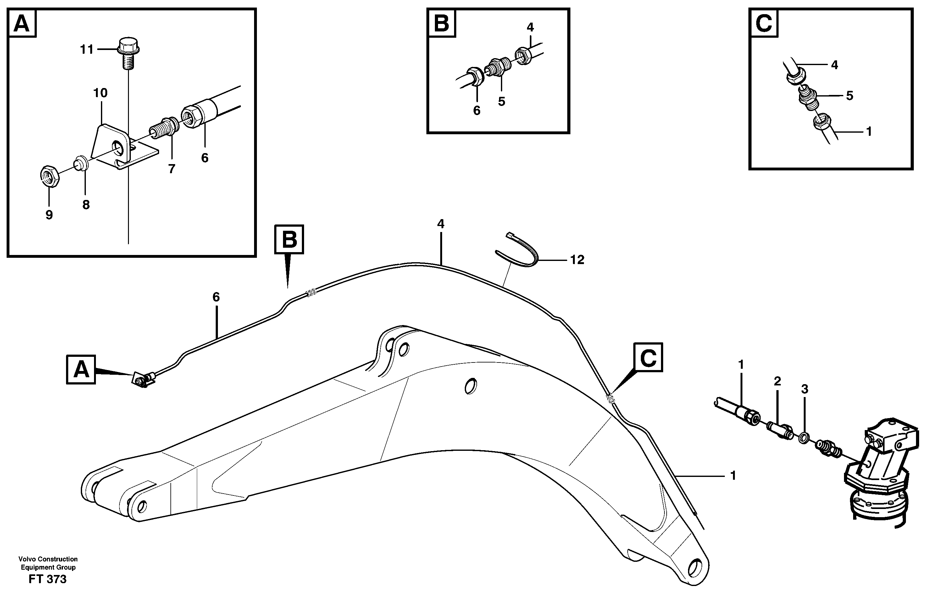 Hydraulic system, leak-off line boom  14302065, 14302066 — volvo parts diagram