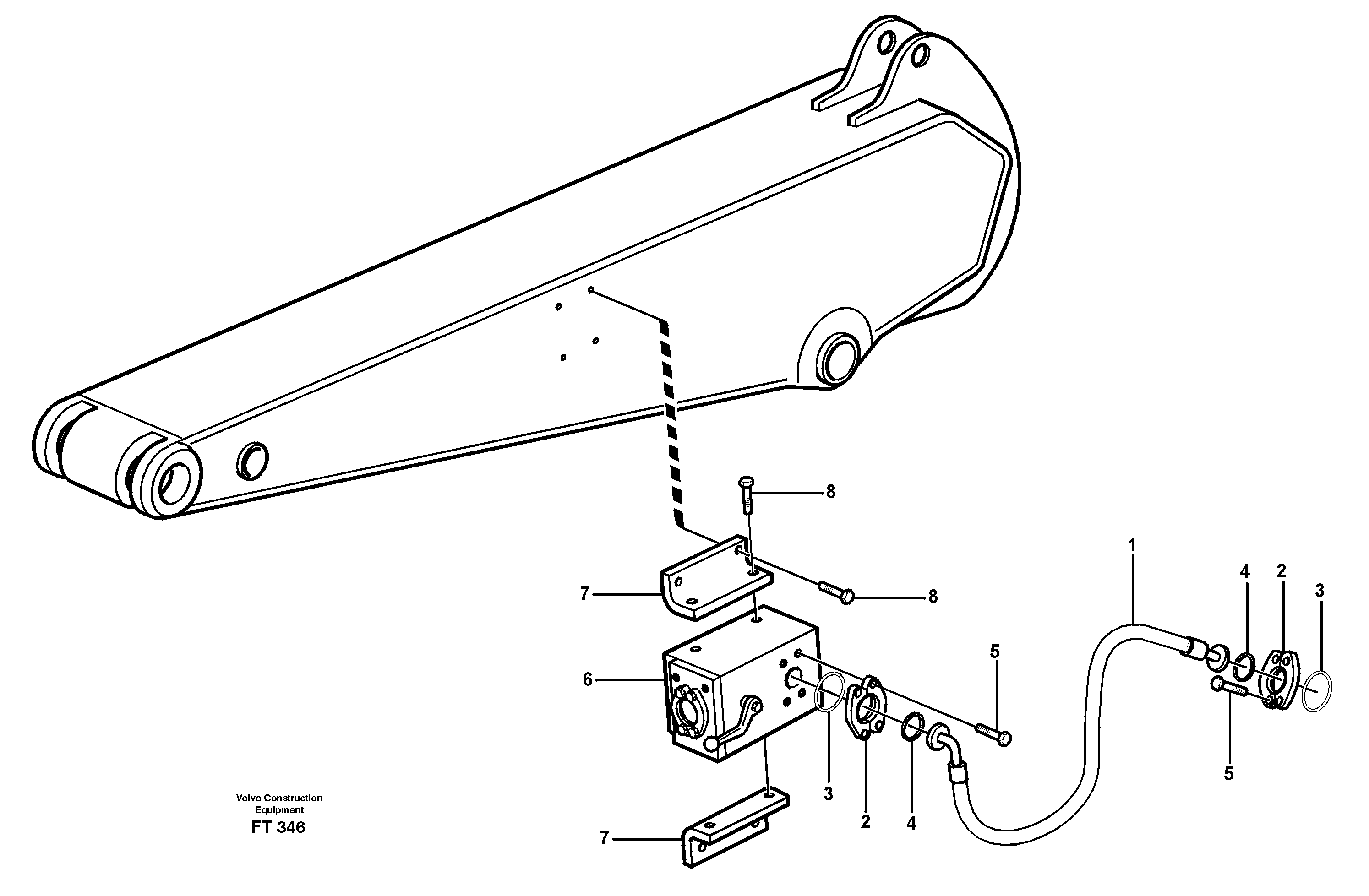 Hammer hydraulics on dipper arm, 2.4 m/ 2.9 m/ 3.5 m/ 4.1m  14302298, 14302299, 14302300, 14302605 — volvo parts diagram