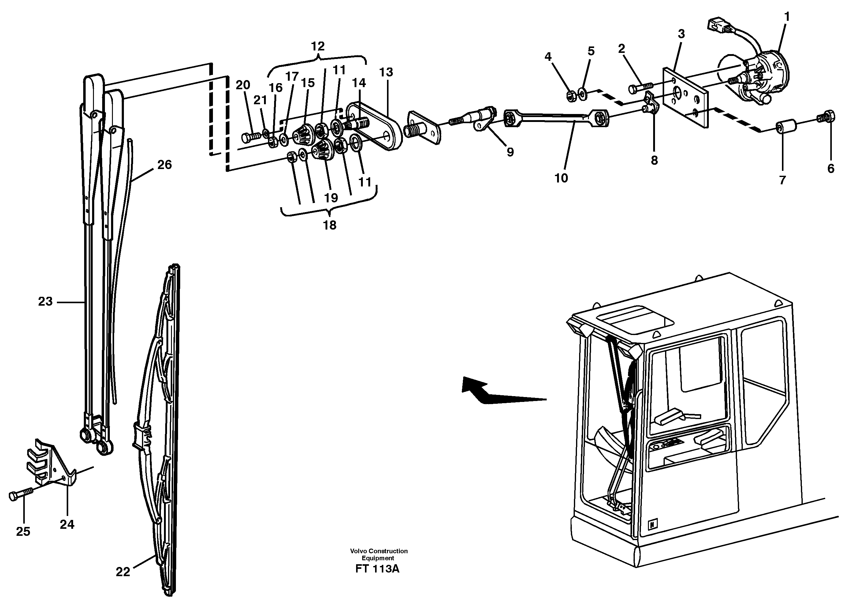 Windscreen wiper, upper — volvo parts diagram