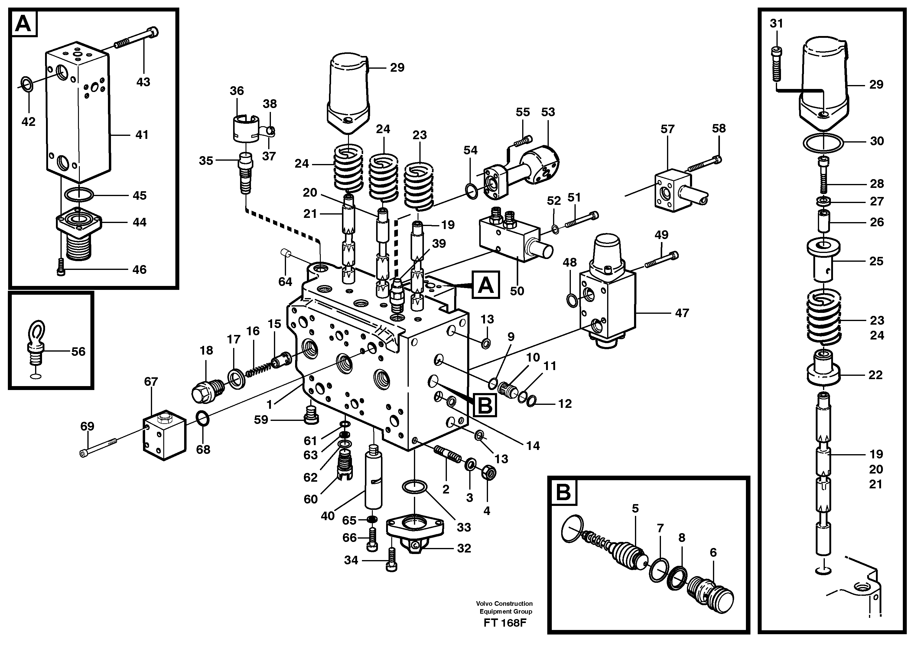 Main valve assembly, dipper arm, track Rh, option — volvo parts diagram