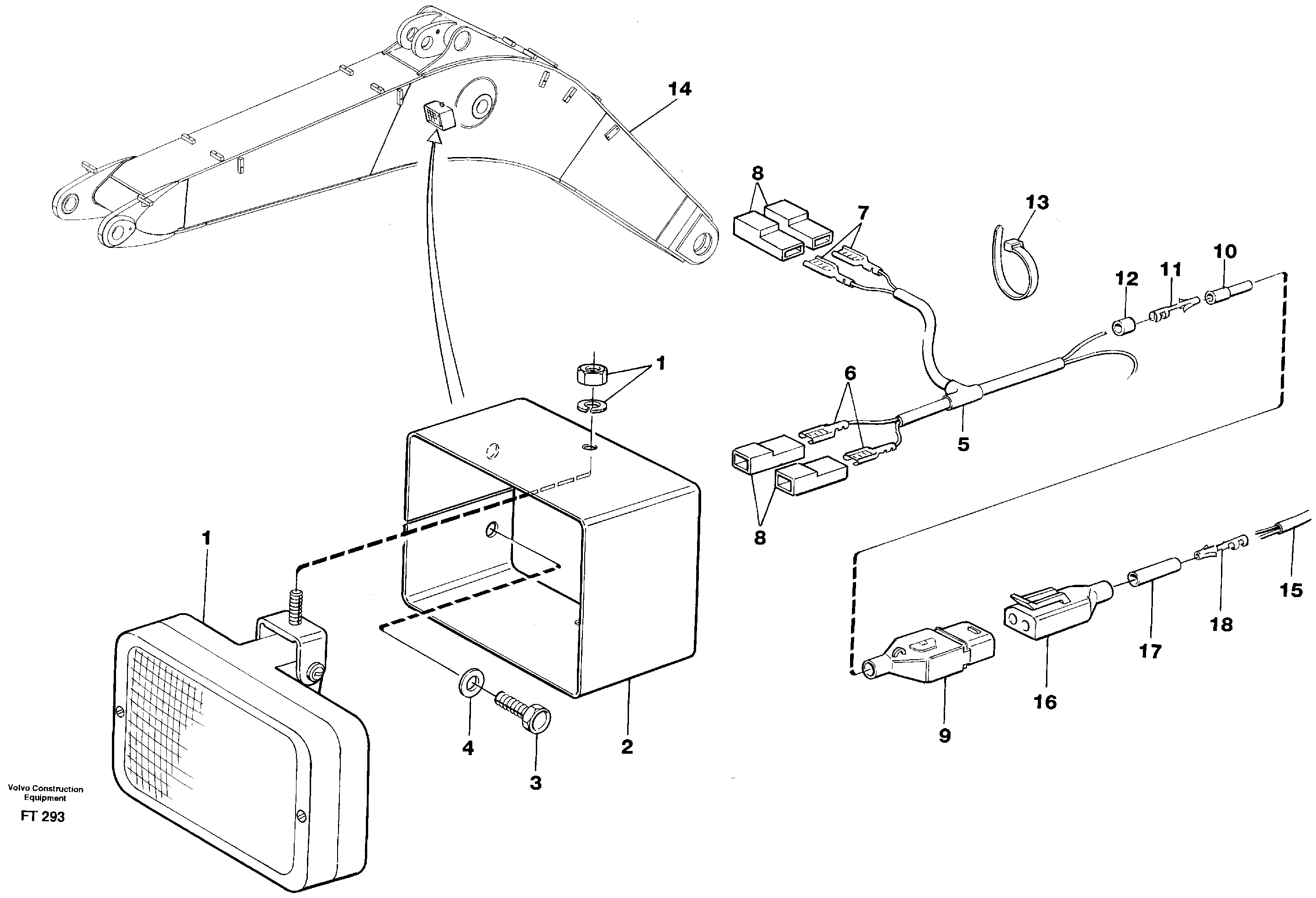 Working lamp on boom  14302424 — volvo parts diagram
